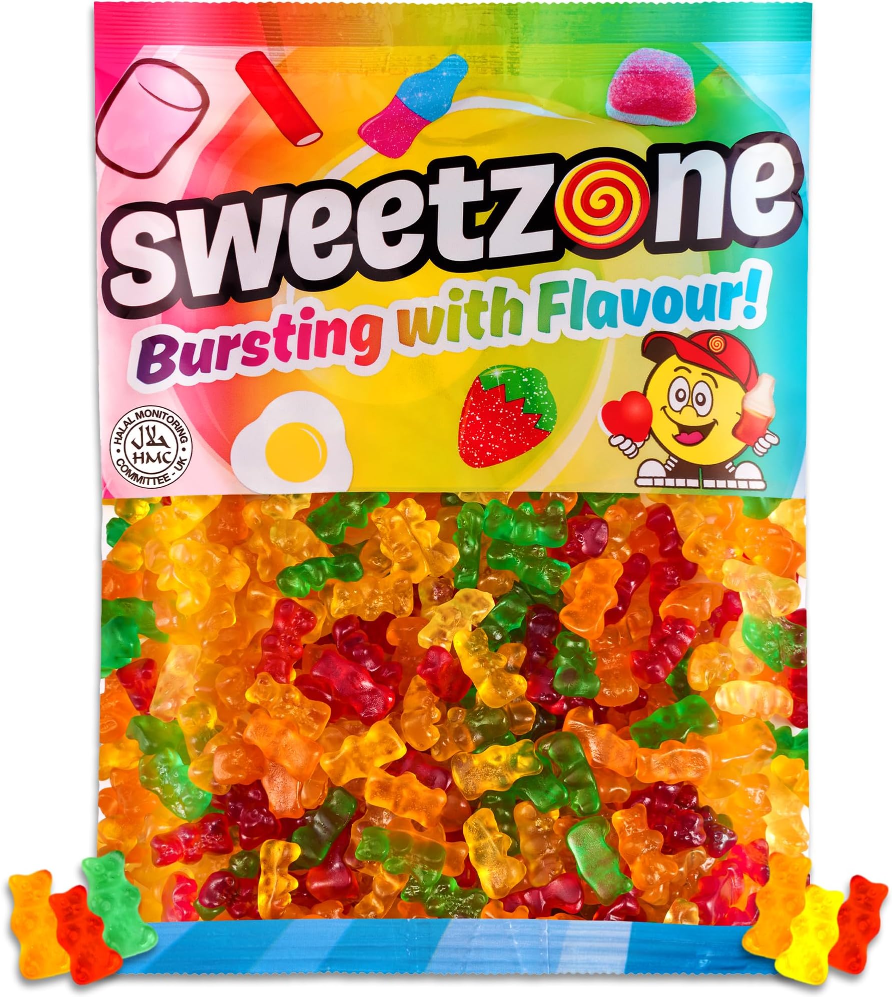 Sweetzone Happy Bears Halal Sweets Tub, 1kg Gummy Bears Sweets Bulk, Retro Sweets, Jelly Sweets, Wine Gums, Sweet Box, Bulk Sweets Candy for Sweet Bags, Sweet Tub Delight for Bulk Candy Lovers