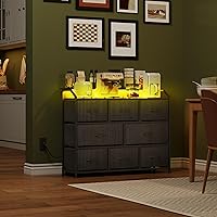 Vista 4 de WLIVE Cómoda LED para dormitorio, soporte de TV negro para dormitorio con luces LED y toma de corriente, cómoda ancha para pasillo, 8 cajones