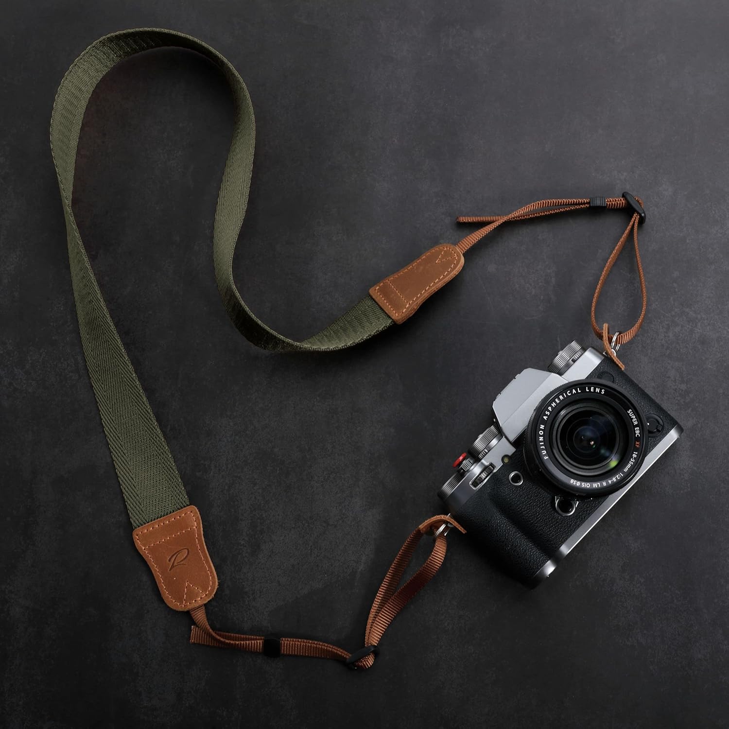 Olive Green Camera Strap,Double Layer top-grain Cowhide Ends,1.5"Wide Pure Cotton Woven Camera Strap,Adjustable Universal Neck & Shoulder Strap for All DSLR Cameras,Great Gift for Photographers - Image 5