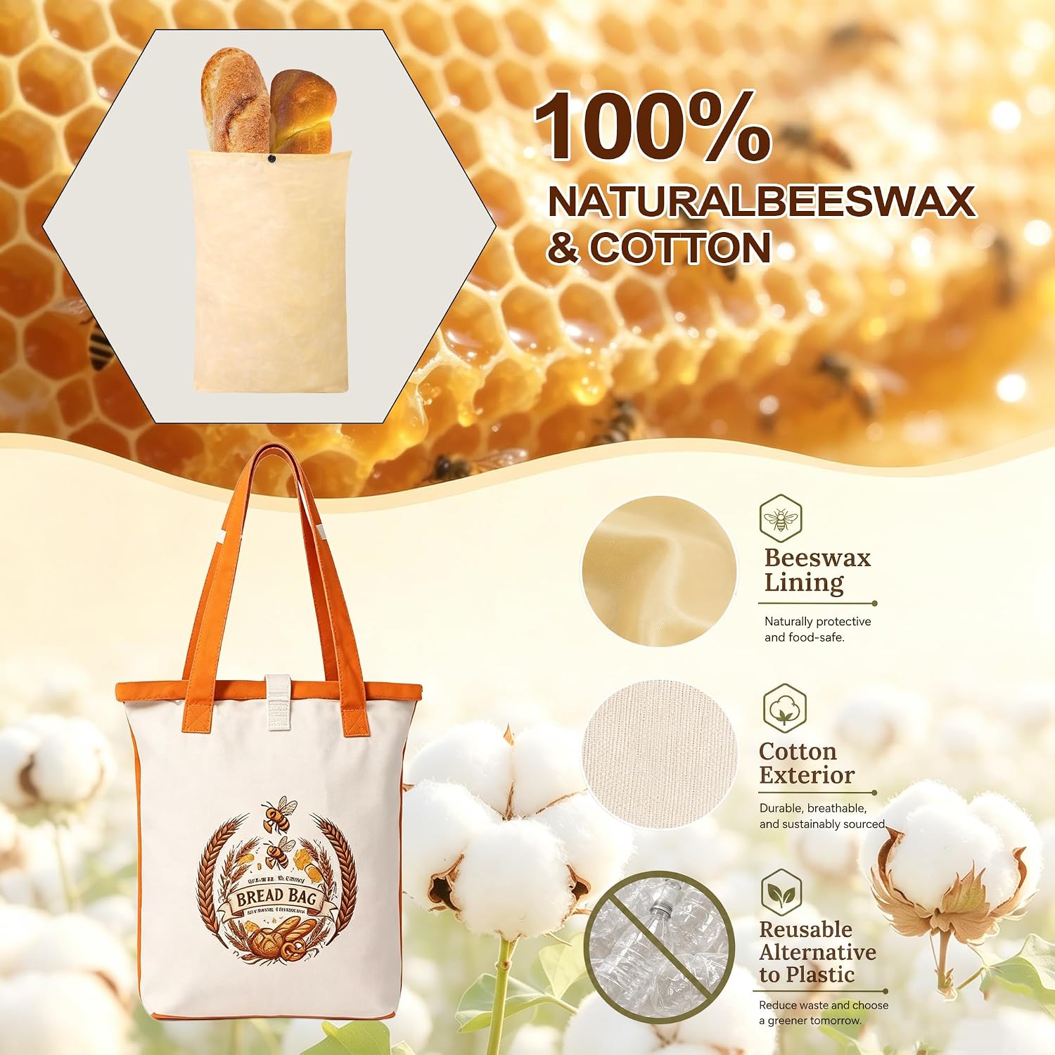 Beewax Bread Bags for Sourdough, 16×12 In, Set of 3, Zippered image 3