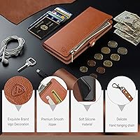 Vista 11 de XcaseBar Funda tipo cartera para Samsung Galaxy S21 con cremallera y tarjetero de crédito [bloqueo RFID], funda de piel sintética con tapa