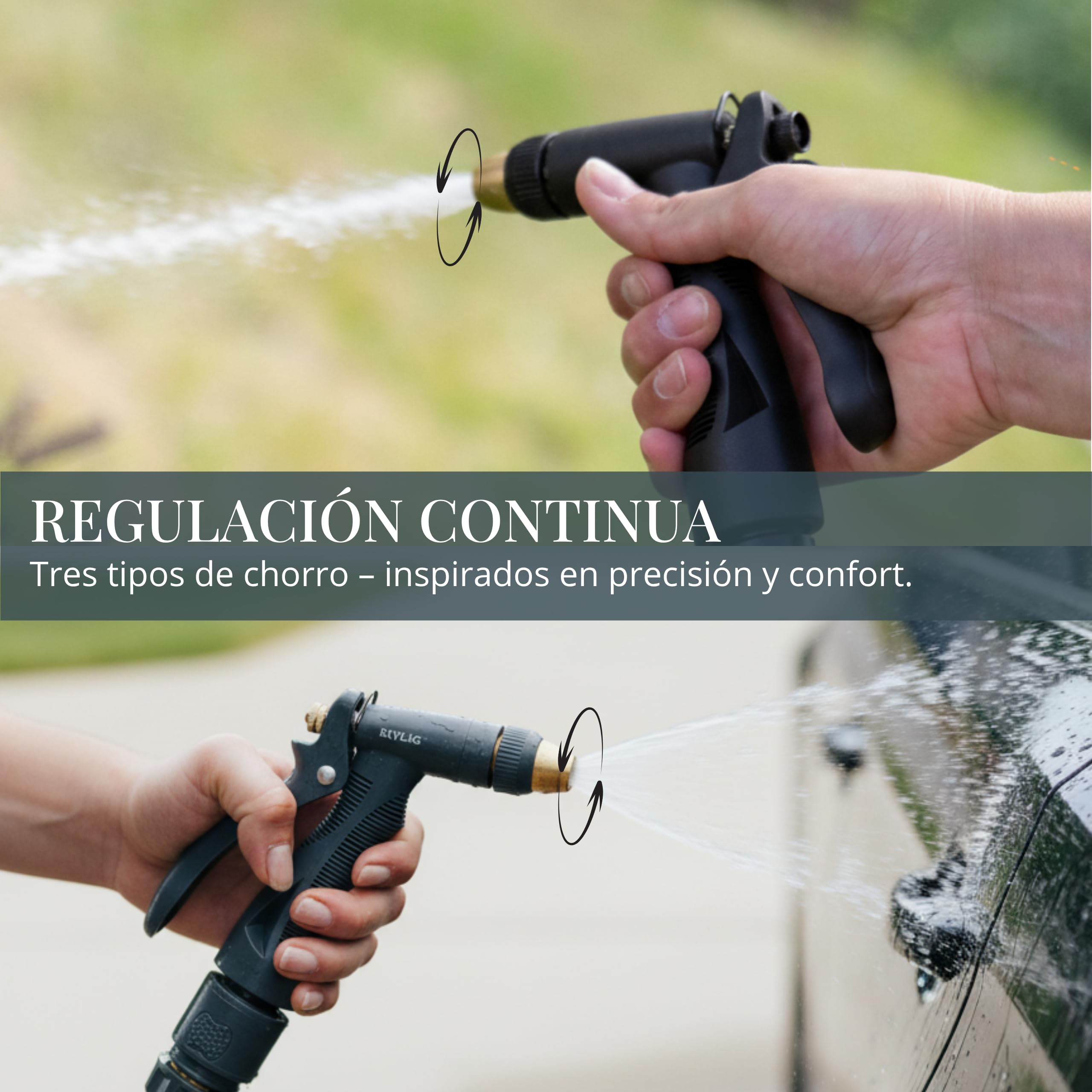 LIVLIG Set manguera 30 m 1/2" – tubo resistente a UV y anti‑torsión con pistola y conectores (G3/4, stop 1/2, rápido) – Antracita