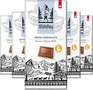 Milkboy Swiss Chocolates Chocolate Bars - Premium Swiss Alpine Milk Chocolate - Smooth European Milk Chocolates Gift - Sustainably Farmed Cocoa - Gluten Free - 3 oz, Pack 5