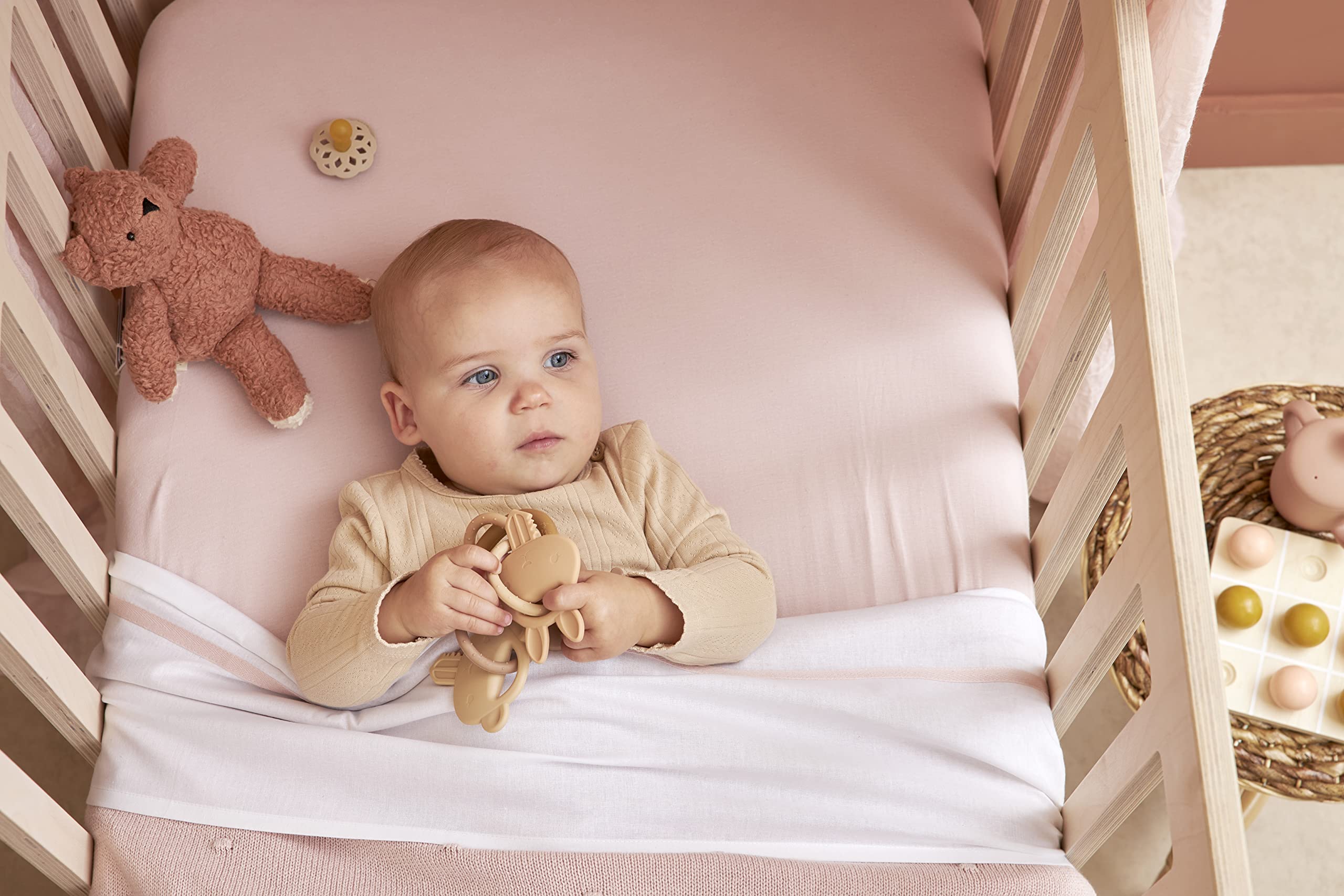 Drap Housse Bébé Meyco 60x120cm 100% Coton Jersey - Élastique Intégré Couleur Sable
