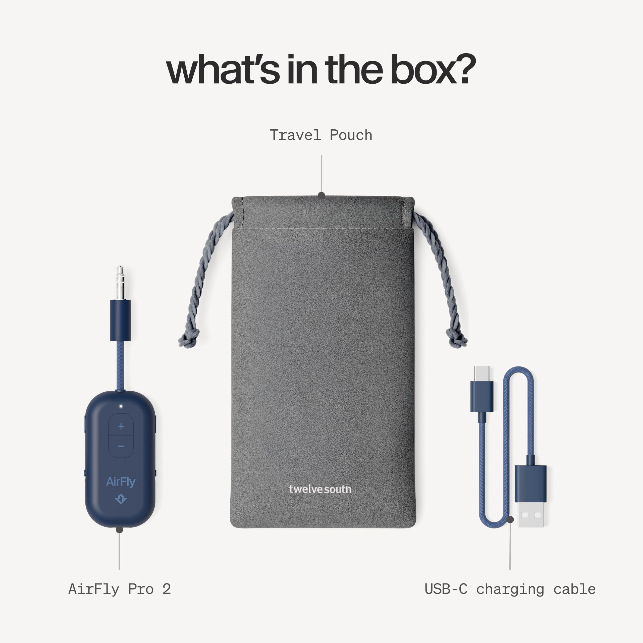 Twelve South AirFly Pro 2 Transmisor/Receptor Bluetooth 5.0 para TV/Avión a 2 Auriculares Inalámbricos - Adaptador Inalámbrico para AirPods, Avión, Coche, Gimnasio, Hogar, Uso con Cualquier Conector