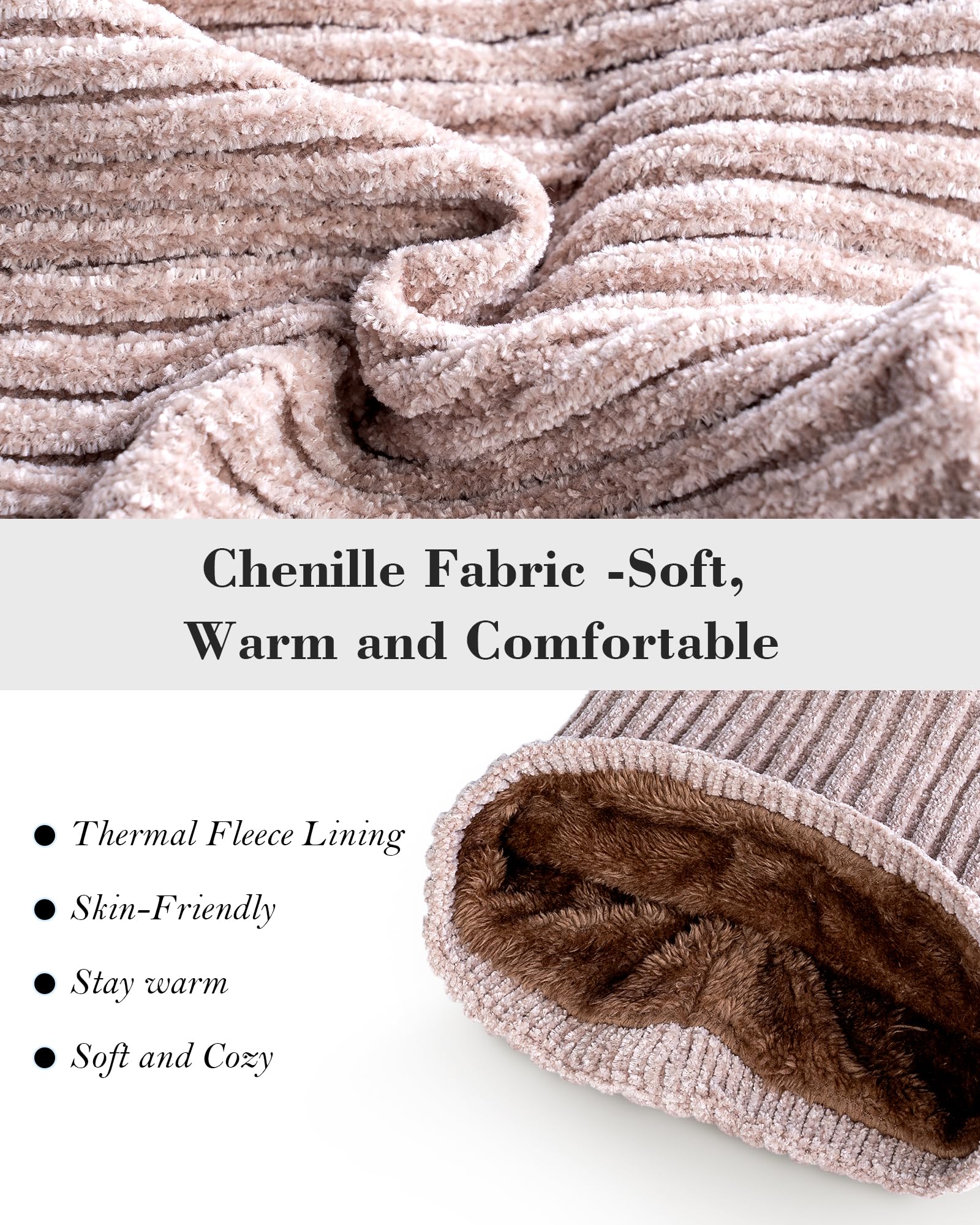 MSDC Winterschal für Damen, Halstuch, Wärmer aus Chenille-Fleece, Gesichtsmaske, Abdeckung für kaltes Wetter