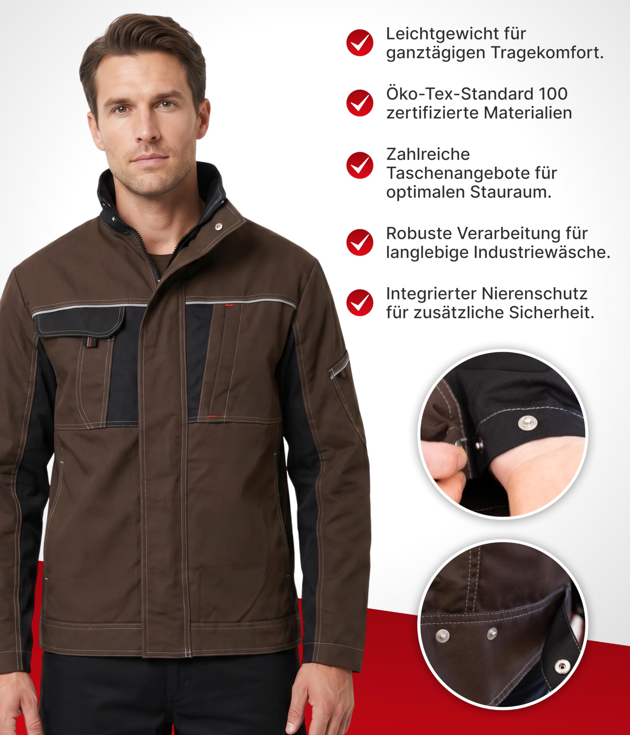 beb™ Arbeitsjacke Herren - Öko-Tex 100 zertifizierte Materialien & industriewaschtauglich - Hoher Komfort & Funktionalität - Handwerker - Bewegungsfreiheit, Viel Stauraum
