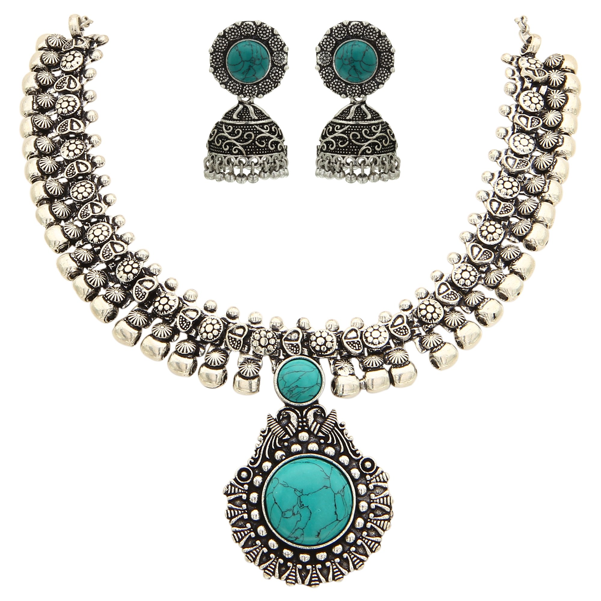 Sasitrends Oxidised German Silver Necklace with Jumki for Women and Girls (Turquoia) (B07F5LQRJK) Amazon Price History, Amazon Price Tracker