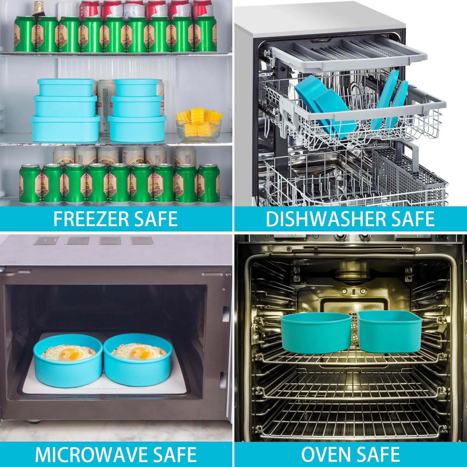 Juego de 6 recipientes de silicona para almacenamiento de alimentos con tapa, recipientes de silicona de carcasa dura con líneas de medición, microondas, congelador, horno, lavavajillas, sin