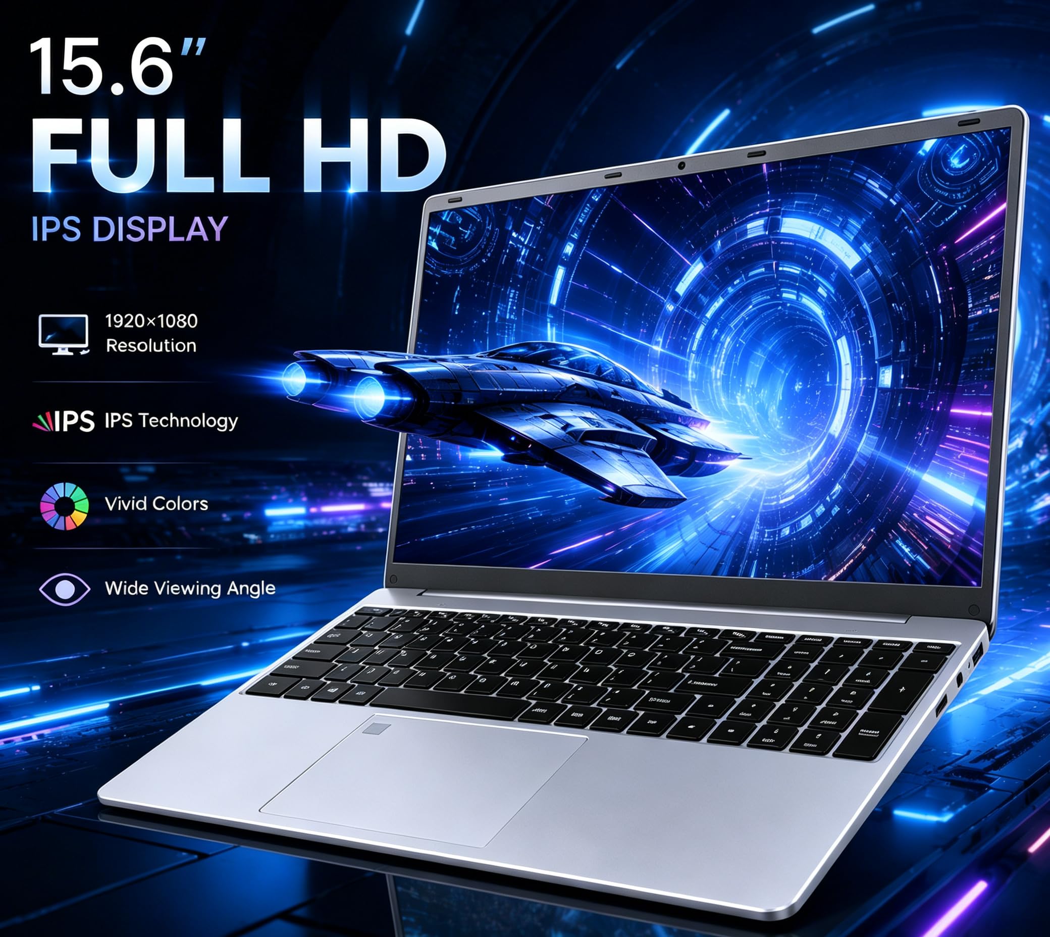 Celeron 5205U - Computer portatile FHD IPS da 15,6", RAM DDR4 da 8 GB, SSD da 256 GB, tastiera retroilluminata, Win 11, con impronte digitali Wi-Fi dual-band, notebook leggero e sottile per studenti