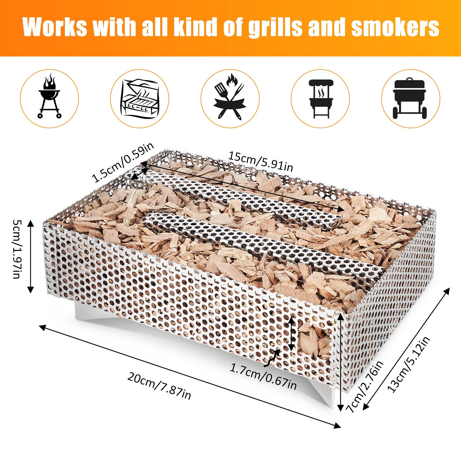 Urenwp Smoker Tray 12 Hours Pellet Maze Smoker Tray, Grill Smoker Box for Hot and Cold Smoking Meat, Fish, Cheese Pork Smoking with Wood Pellets, Fits Any Type of Grill or Smoker, 5