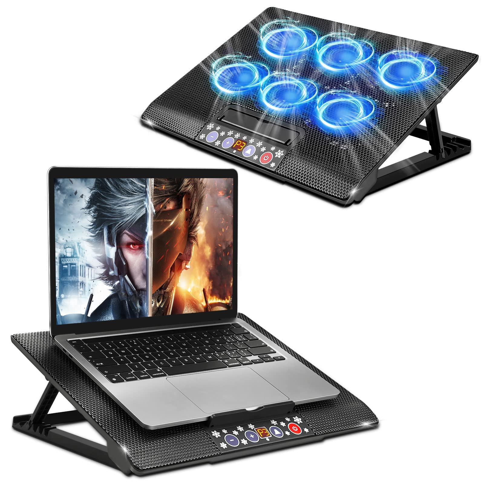 Buy Gaming Laptop Cooler, Six Silent Fans and LCD Screen, High Speed Wind, Independent Switch to