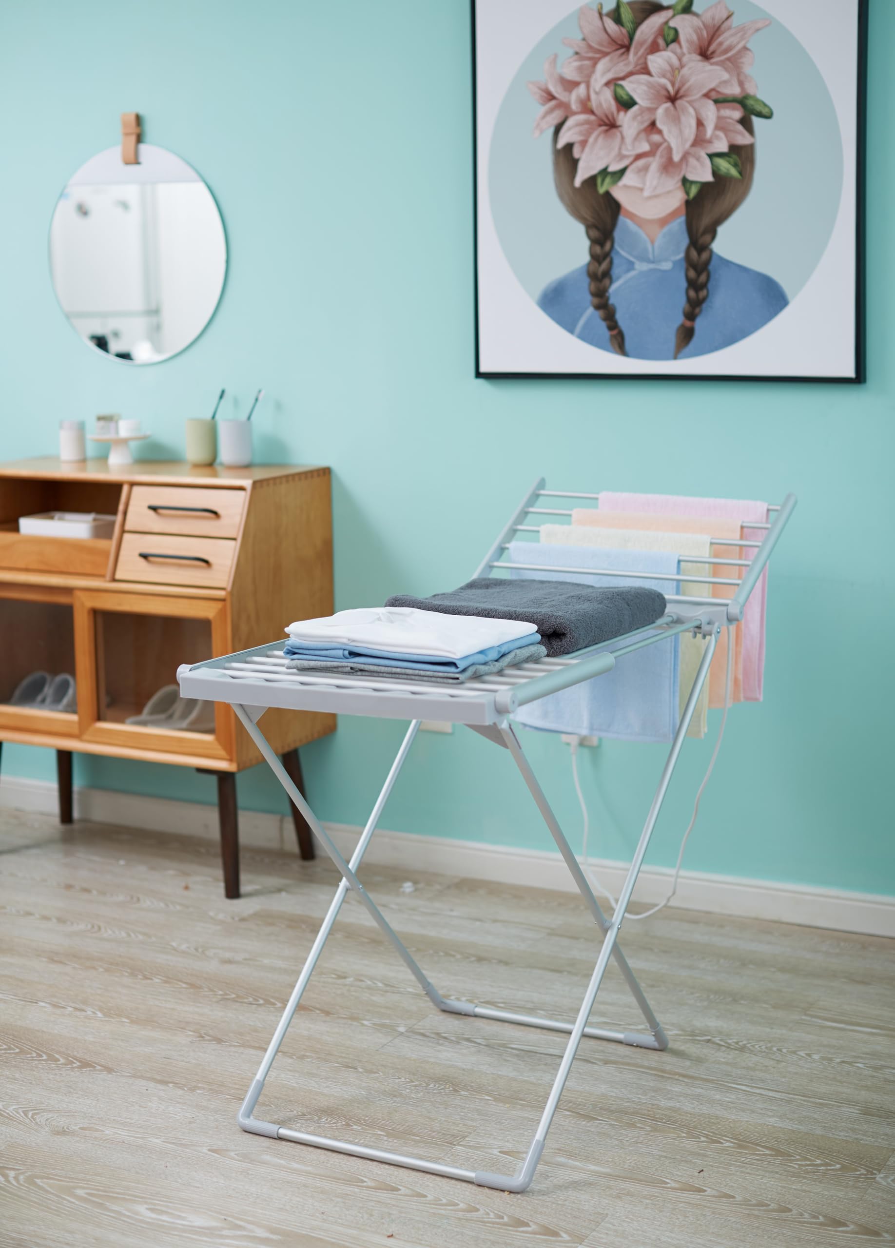 Herzberg, Secadora de Ropa Eléctrica de Secado Rápido, 20 Tubos Calefactores, Extensión de ala Plegable, Resistente y Duradera, Pies Antideslizantes, Capacidad de 15 kg, Tamaño Compacto, Color Blanco