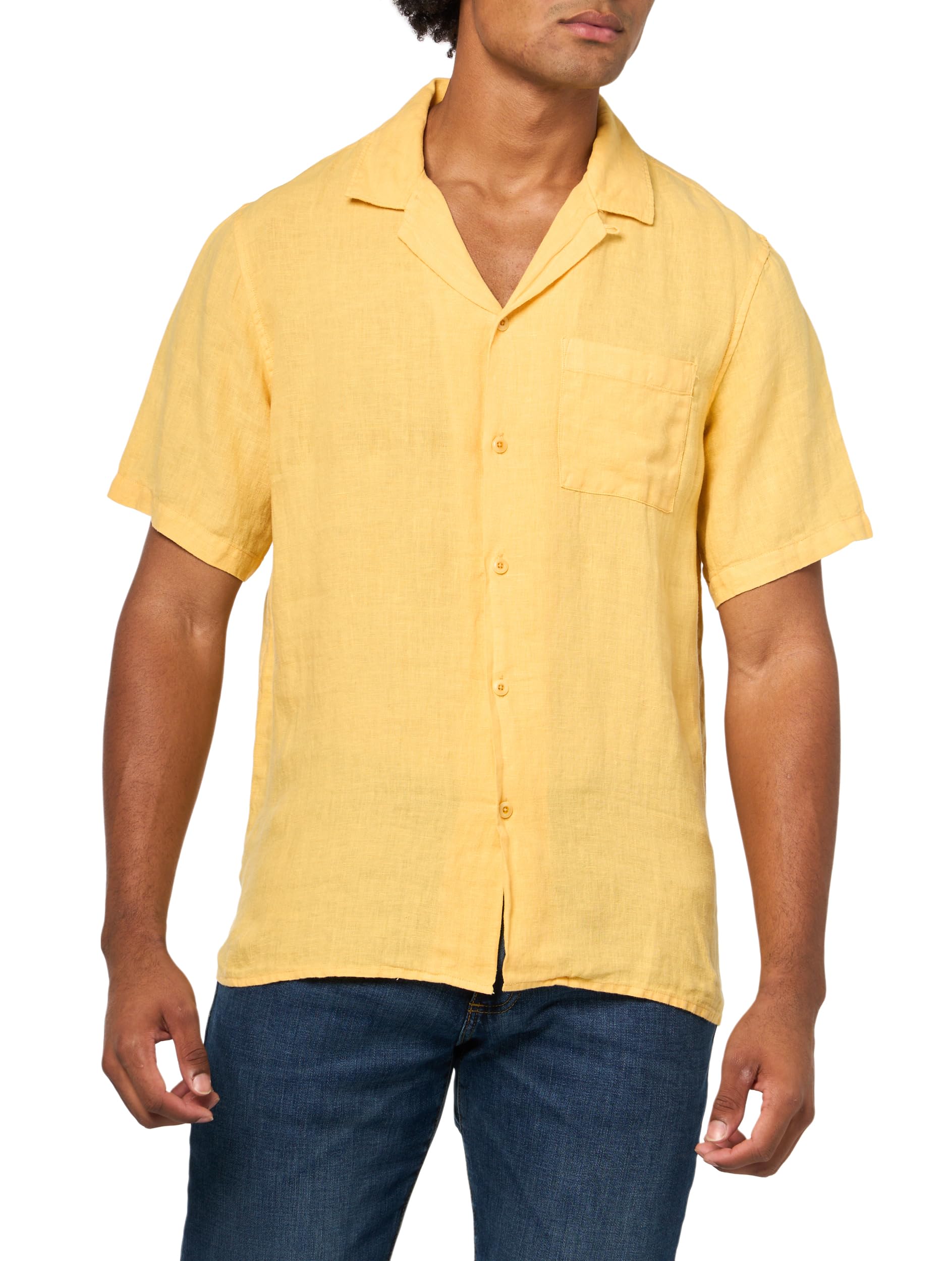 Lucky Brand Camisa de Lino de Manga Corta con Cuello de Campamento para Hombre