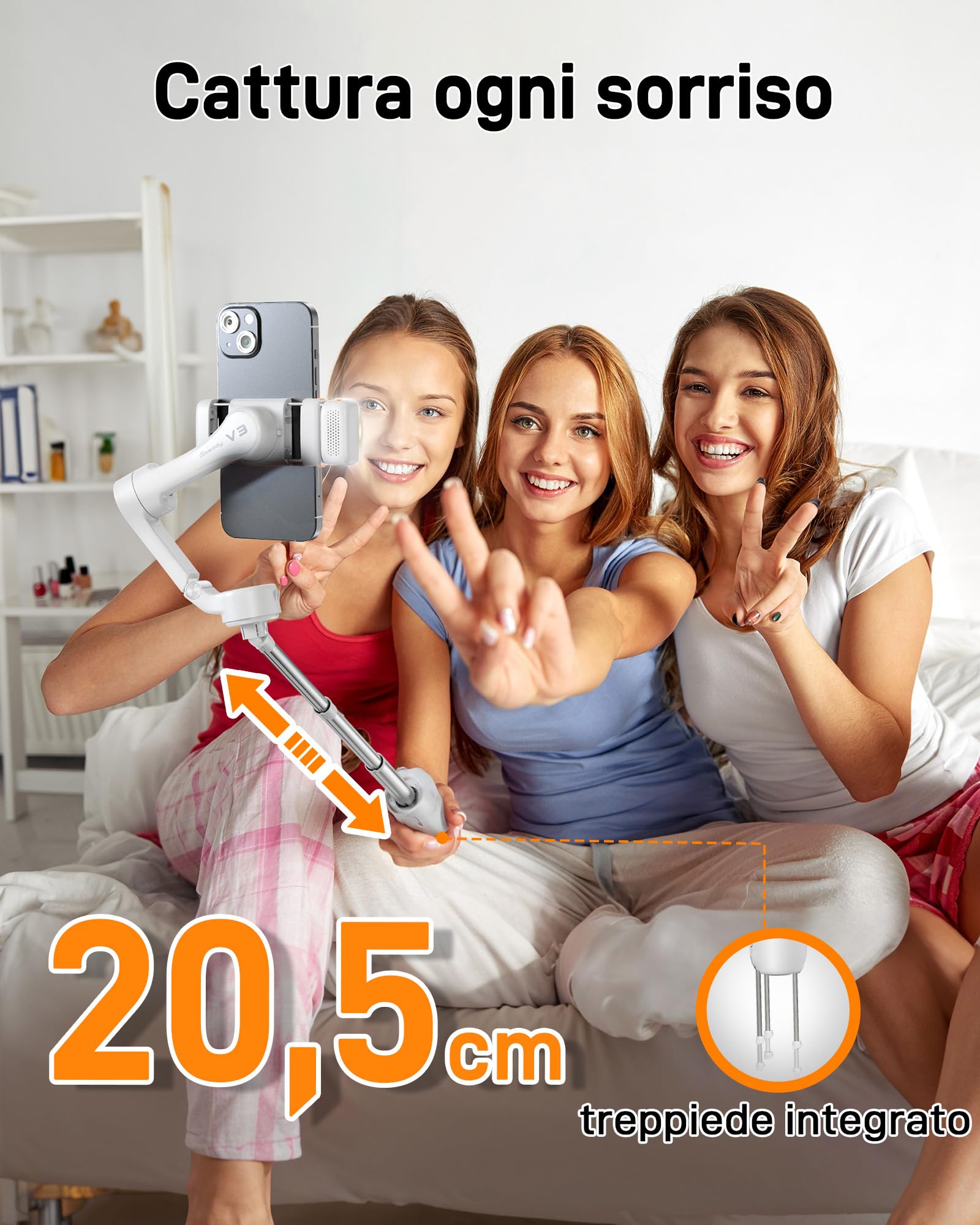 Hohem ISteady V3 Stabilizzatore Smartphone 3 Assi: Tracker AI Magnetico, Telecomando Staccabile, Asta E Treppiede Integrati, Pieghevole Per Live E Vlog - 2