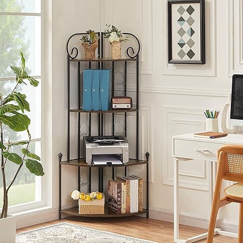 Miniatura 1 de VECELO Estante esquinero de escalera de 4 niveles con marco de metal, estantería multiusos, soporte para plantas y estantes de almacenamiento para