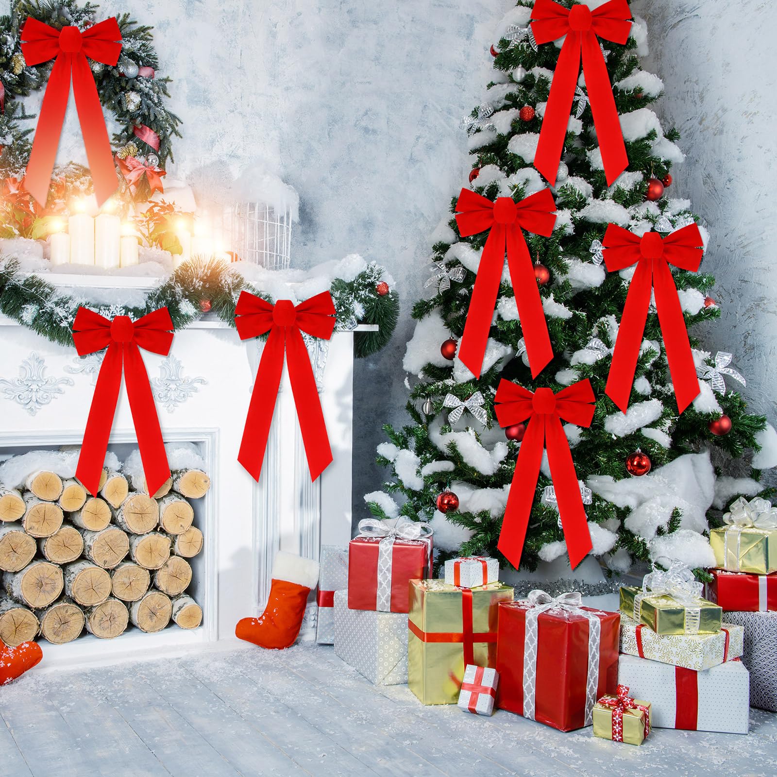 Karenhi 60 lazos rojos grandes de terciopelo de Navidad, lazo rojo extra grande para árbol de Navidad, guirnalda de árbol de Navidad, decoración del hogar, al aire libre e interior (9 x 16 pulgadas)