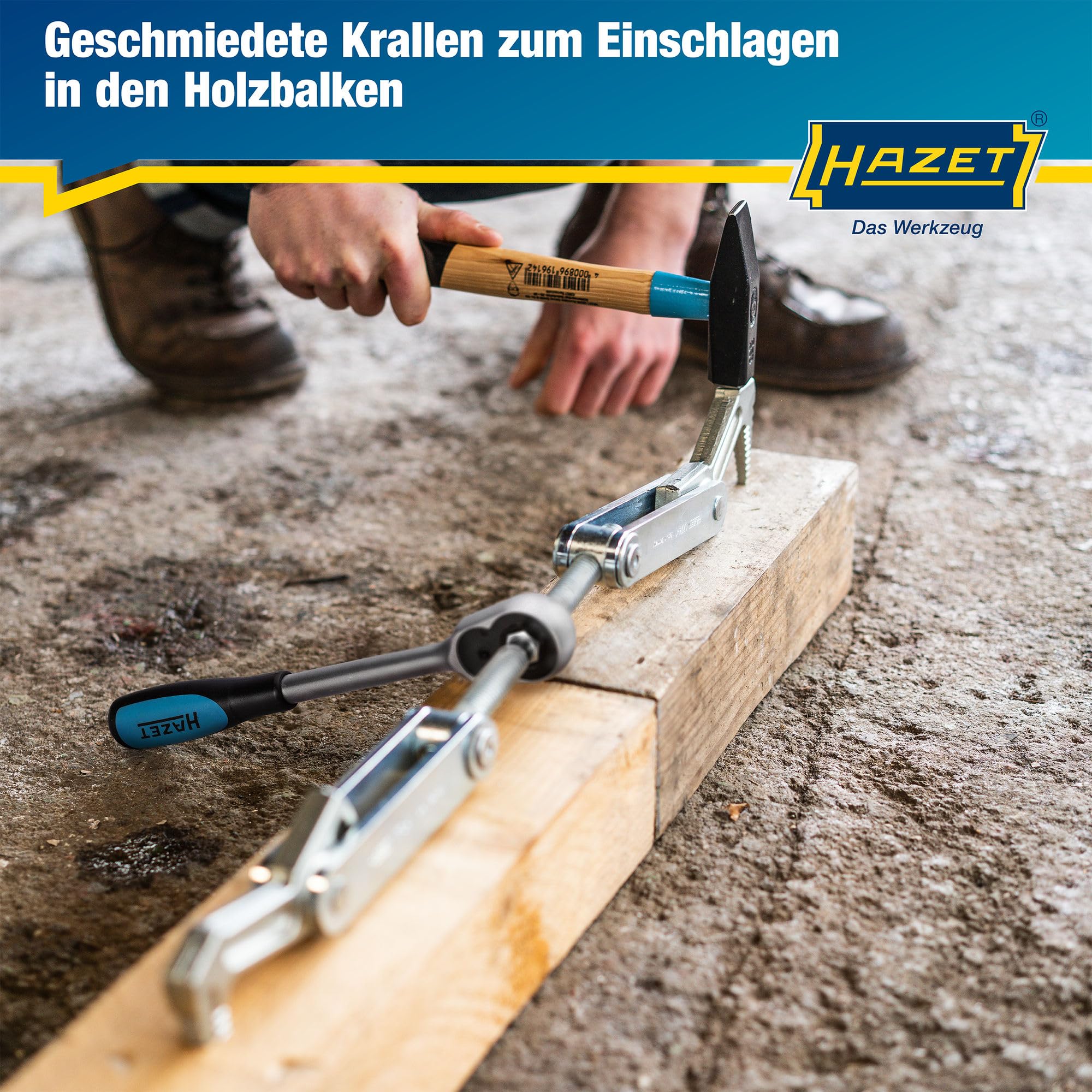 HAZET Balken-Zuggerät 1774-1 I Spannweg: 115 mm, Gesamtbreite: 440 mm, Knarrenlänge: 275 mm, Trapezgewinde TR 16 x 5 I zum Spannen, Ziehen und Zusammenpressen von Hölzern