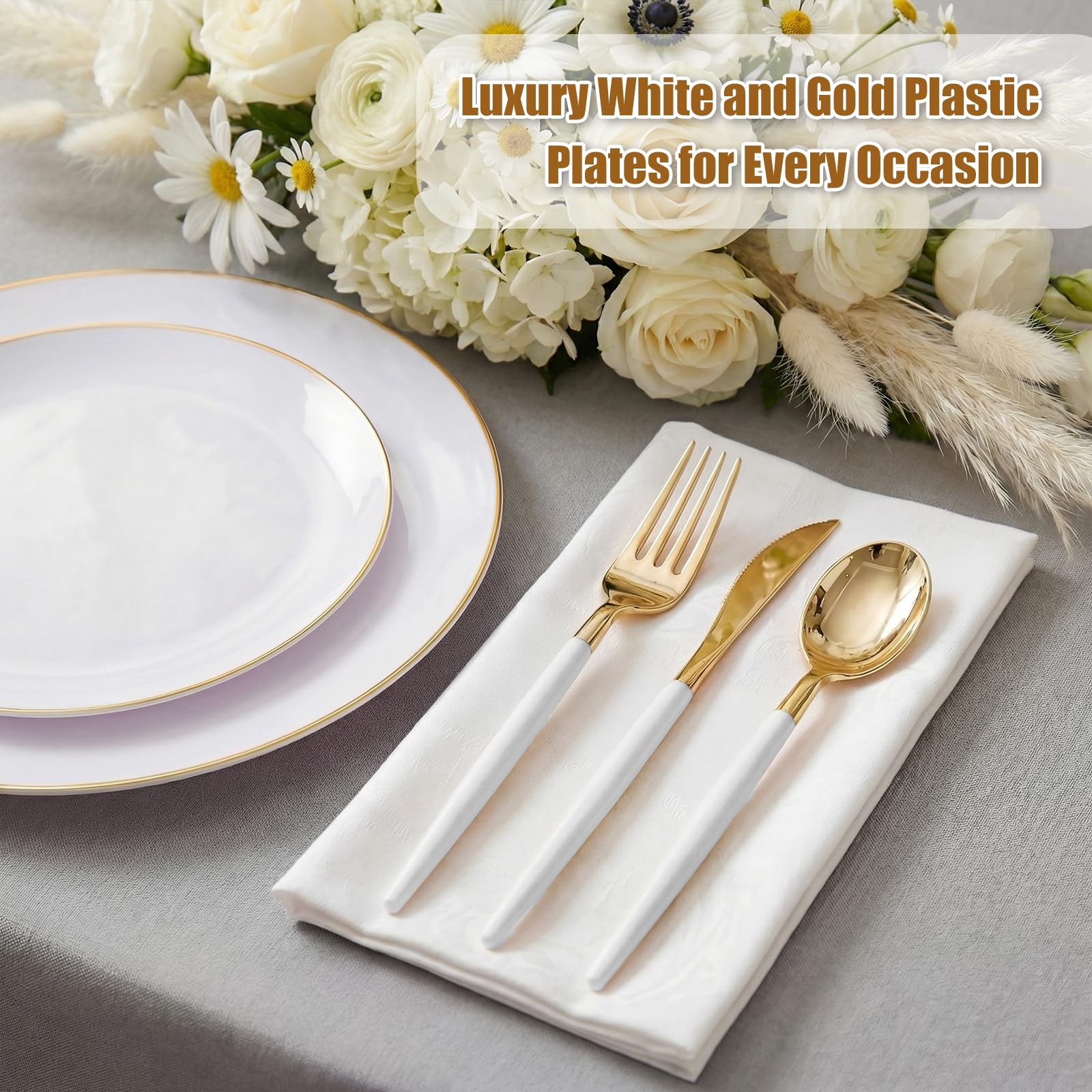 Gold Disposable Plates & Cutlery Set - Party Wedding -2