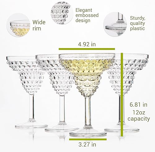 Miniatura 3 de Vasos de Margarita irrompibles  Juego de 4 vasos desechables de margarita irrompibles Copas para Margaritas con capacidad de 12 onzas, 12 pajitas de