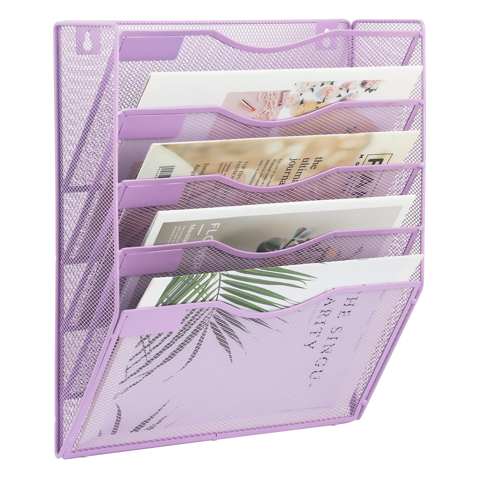 EASEPRES 5 Pocket Mesh Hanging Wall File Organizer, Wall Mounted Mail Paper Document Folder Holder, Clipboard Storage Organization Magazine Rack with
