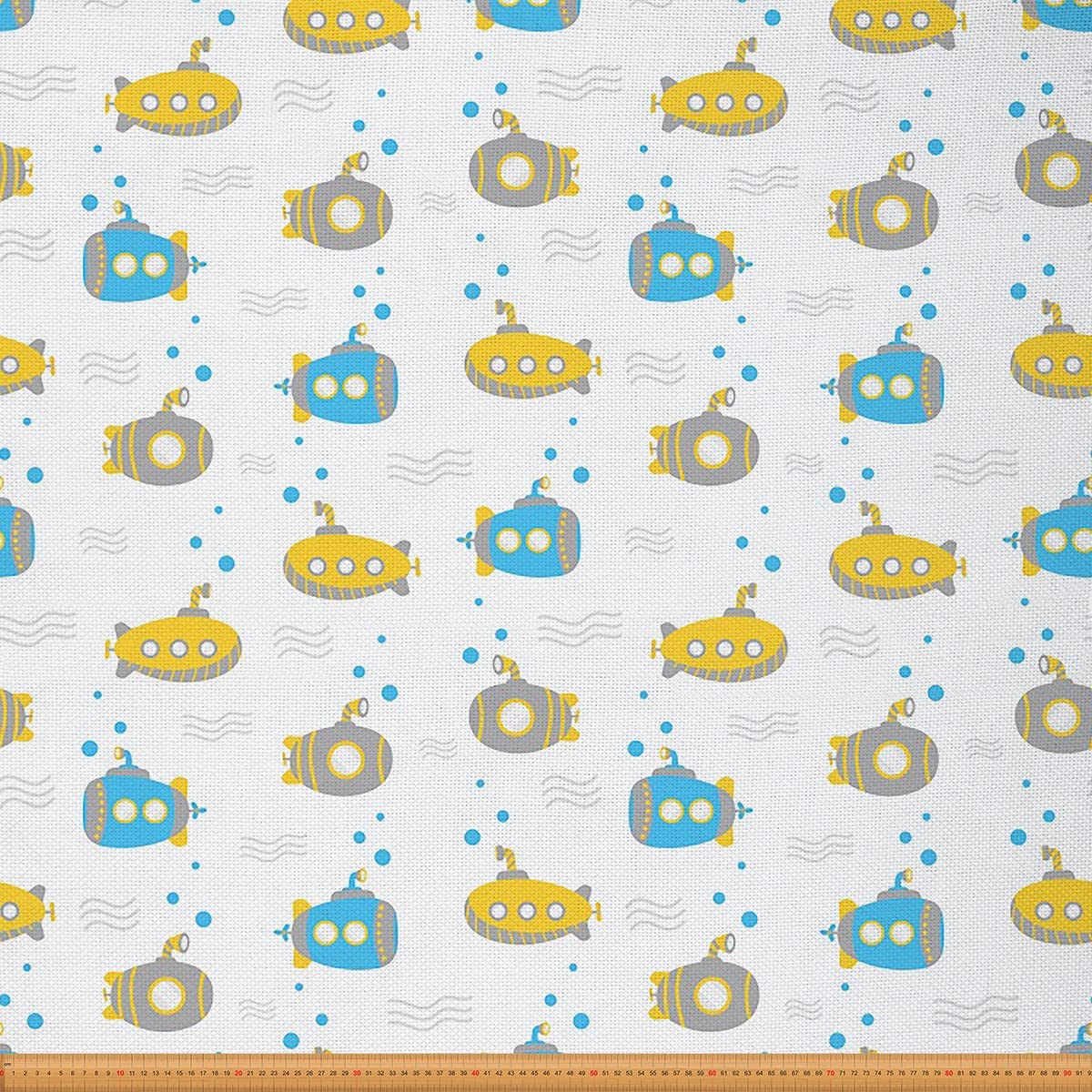 Cartoon Submarine Fabric by The Yard Nautical Submarines Design Fabric for Chairs and Home DIY Projects Bubbles and Waves Decorative Waterproof Fabric 10 Yards,(L920*W150cm) Blue Seafoam