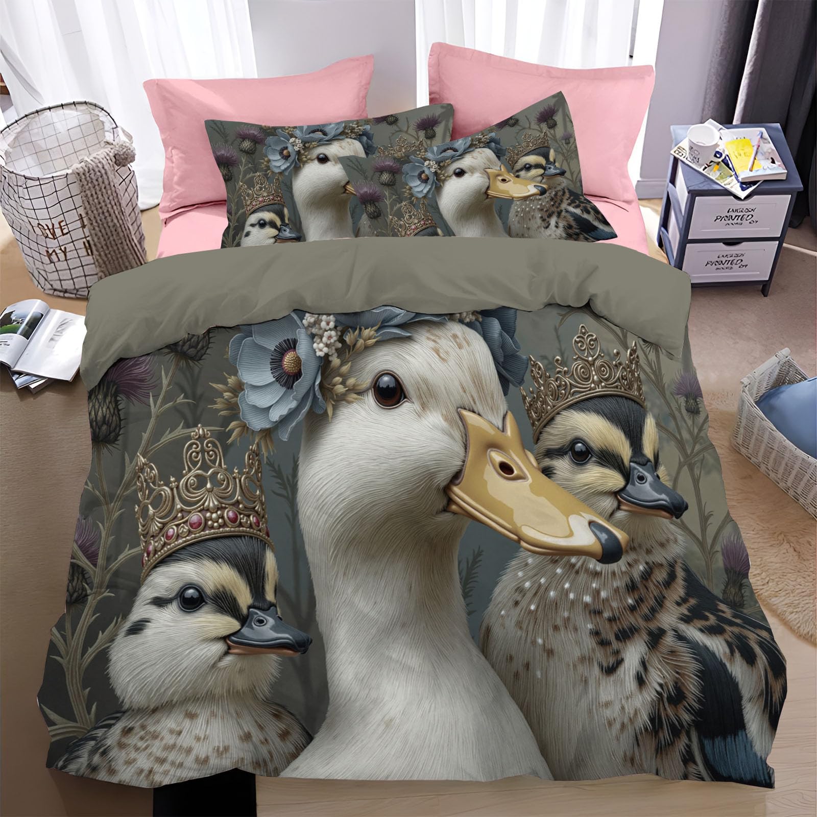 Parure de lit 3D canards blancs violet microfibre douce