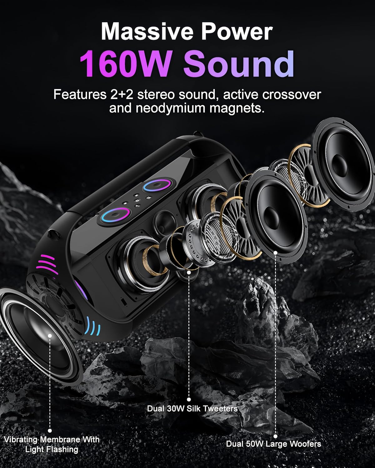 Speaker displaying colorful LED lights.