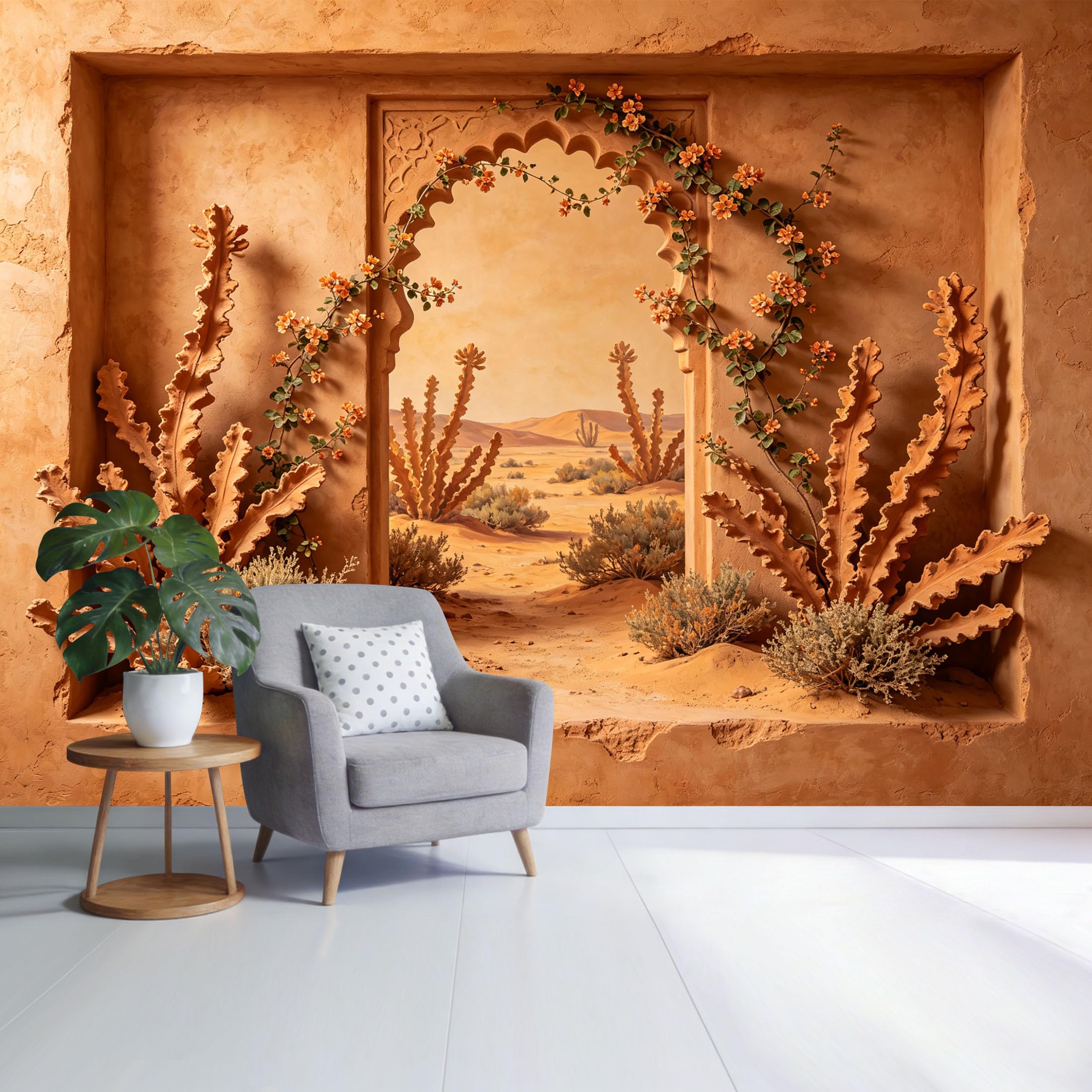 Custom Size Wall Mural Desert Landscape Archway Succulent Botanical 3D Textured Warm Earth Tones SelfAdhesive Wall Fabric Removable Wallpaper for Home Office Decor