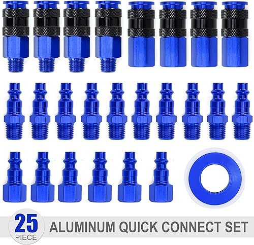 Miniatura 24 de Kit de acoplador y enchufe de aire de aluminio NPT de 15 piezas, 1/4 de pulgada, accesorios de aire de conexión rápida, juego de conectores rápidos