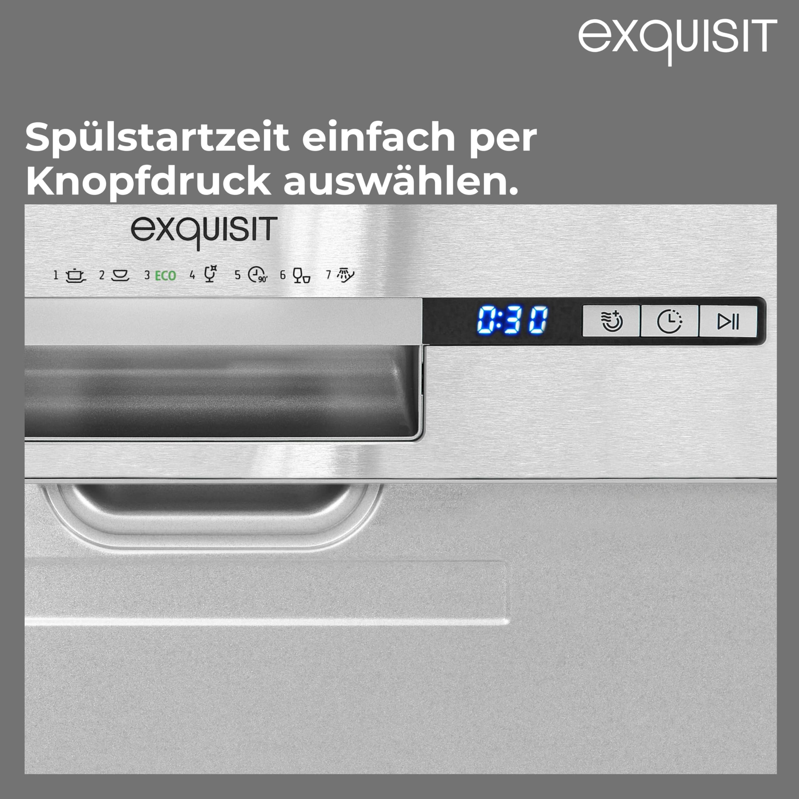 Exquisit PLUS Einbaugeschirrspüler | 13 Maßgedecke, Energieklasse E, 47 dB(A) | vollintegriert, 7 Programme, Eco, Intensiv, Kurz, Extra-Trocknung, Startzeitverzögerung | EGSP2113-EB-030E inox
