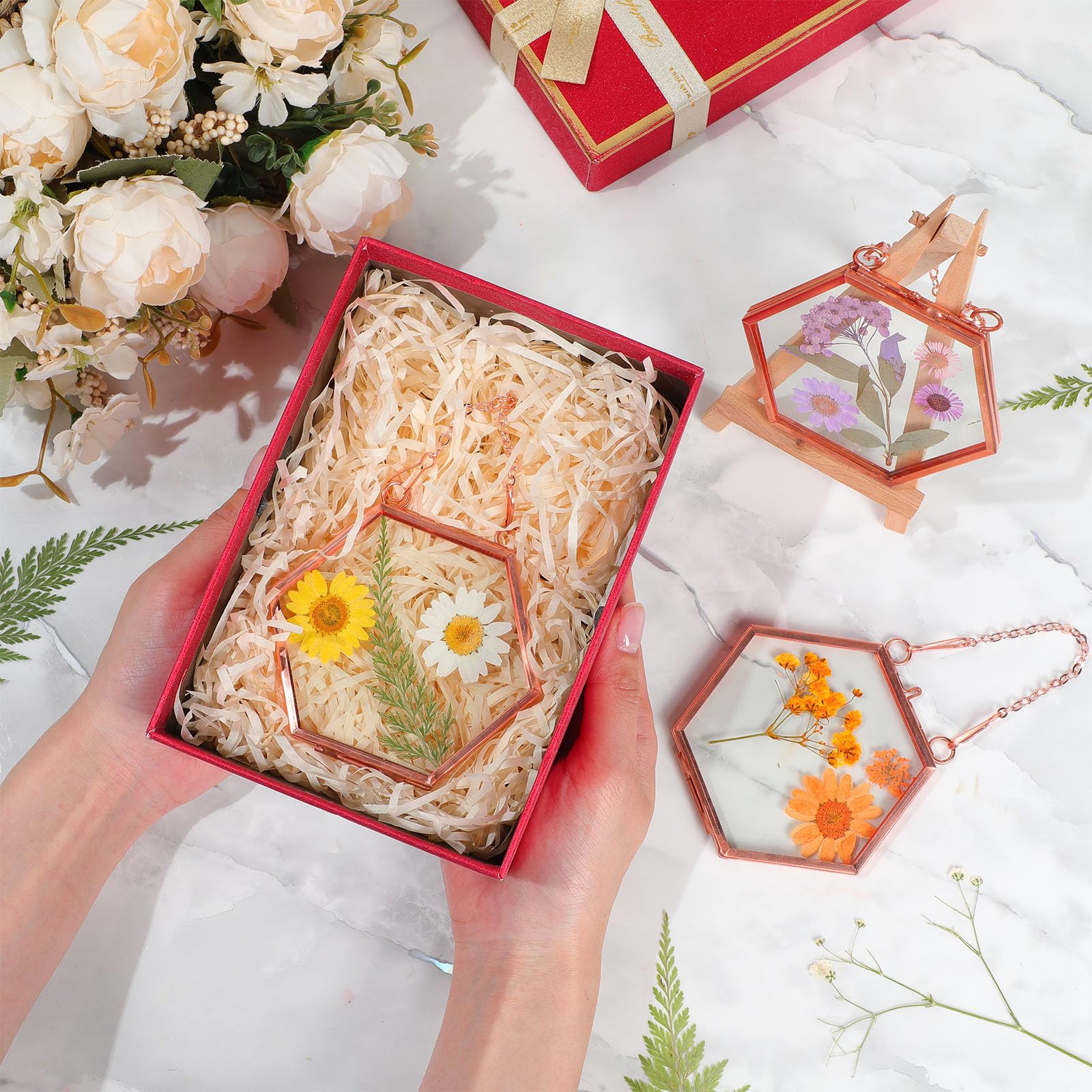 8 Pcs Rose Gold Pressed Flower Frames - 4x3 Inch Hexagonal Hanging Glass Display For Flowers, Photos & Art - View #12