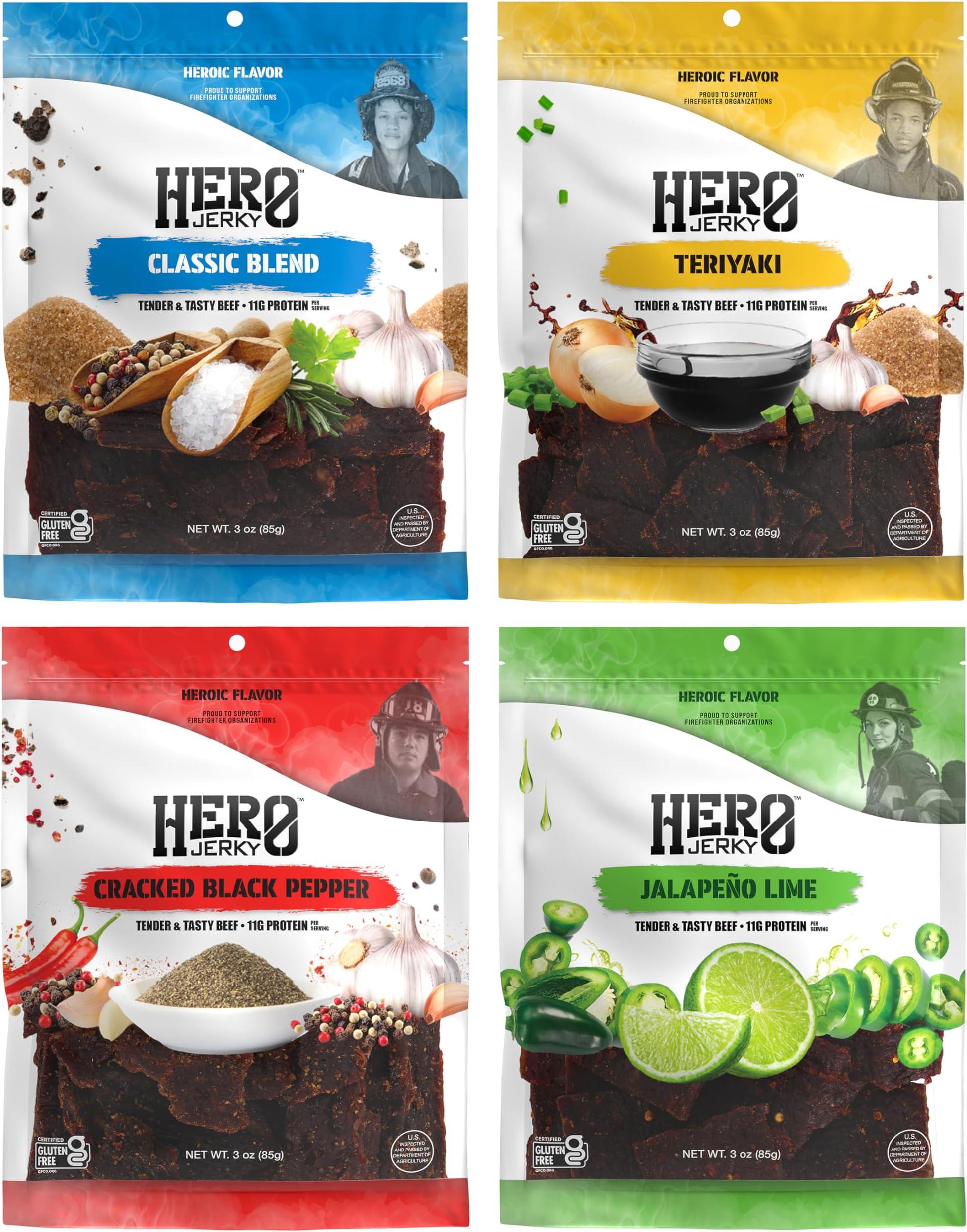Hero Jerky Beef Jerky Variety Pack of 4 Classic, Cracked