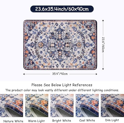 Miniatura 421 de Lahome Alfombra bohemia con medallón floral de 3 x 5 pies, suave, impresa, para baño, cocina, entrada, vestíbulo, vintage, antideslizante, lavable