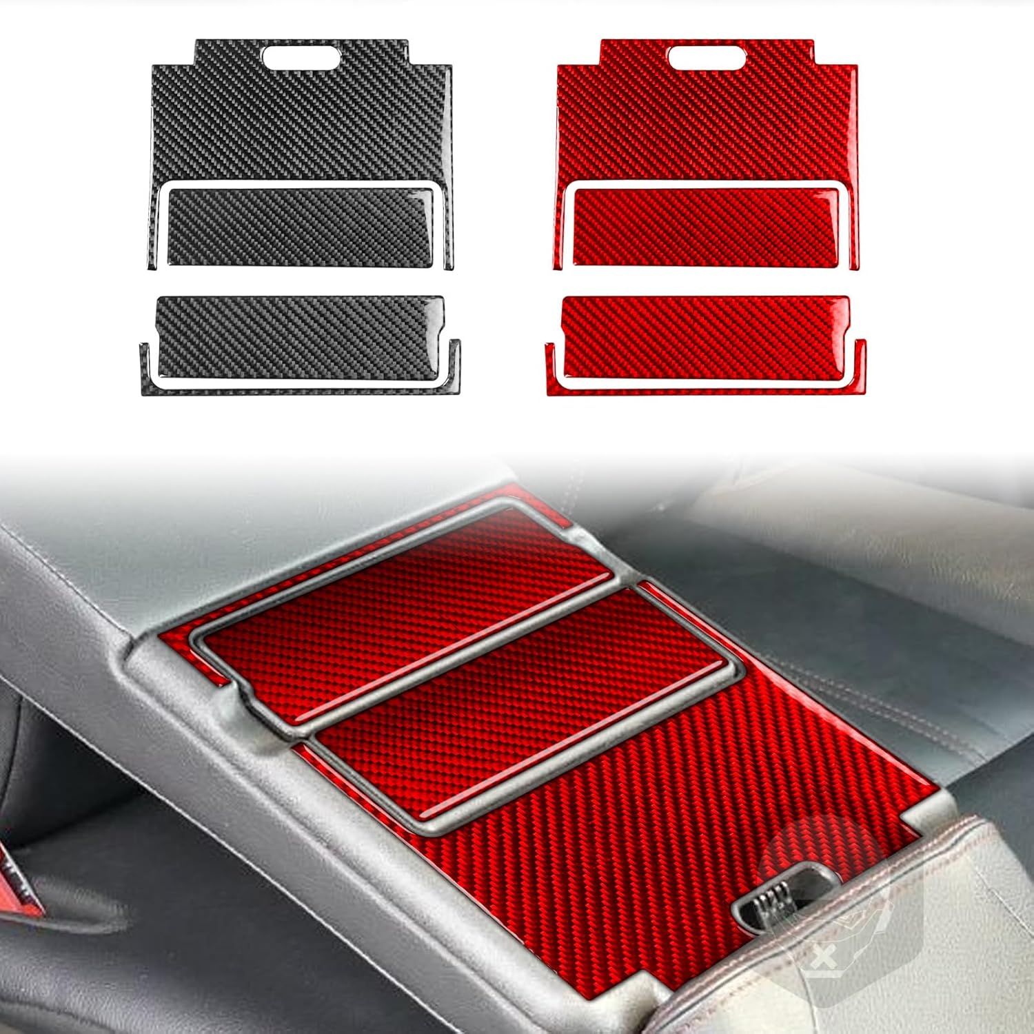 Compatible with Ford Edge 2011 2012 2013 2014 Real Red Carbon Fiber Car Rear Row Seat Armrest Water Cup Holder Panel Soft Pads Sticker Auto Interior Accessories