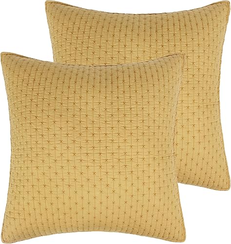 Levtex Home - Punto de cruz ocre - Juego de dos fundas de almohada Euro - (26 x 26 pulgadas), sin inserto - Patrón de punto de cruz - Tela de algodón
