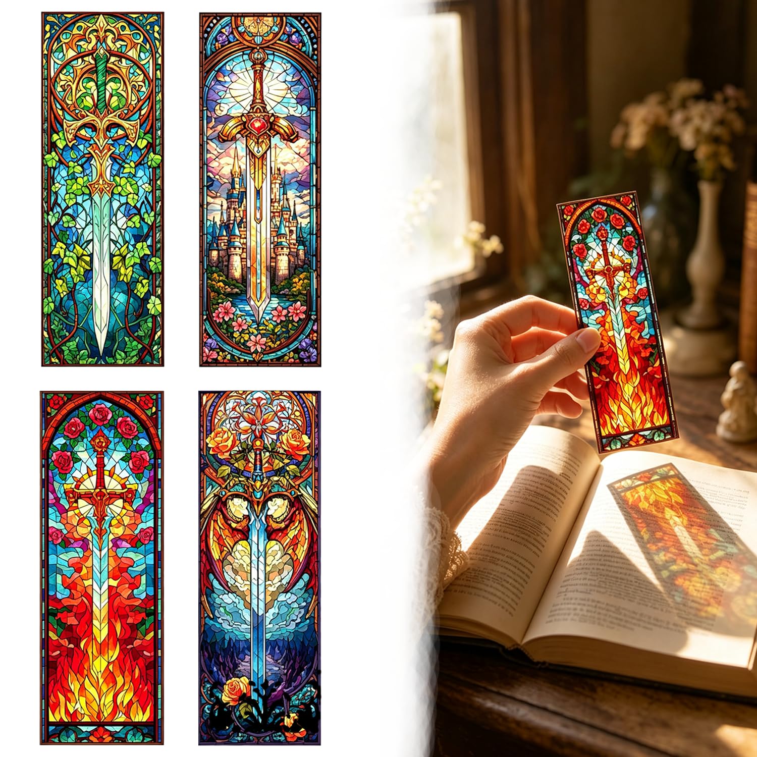4Pcs Colour Sword Pattern Book Marks, Fantasy Art Literary Bookmarks