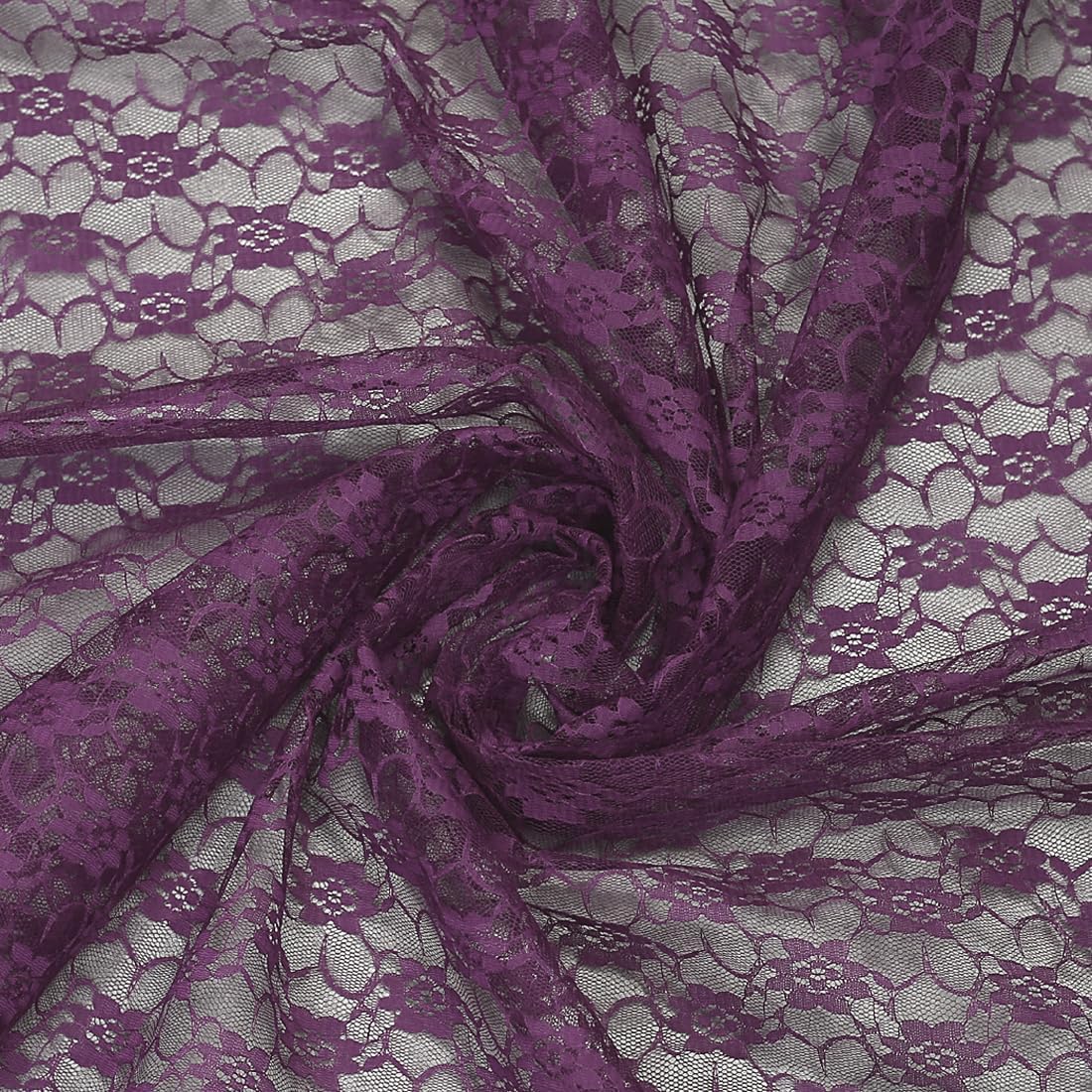 MDS Pack of 10 Yard Long x 55” Wide Lace Fabric, Floral Pattern Vintage Rachelle Lace Trim Fabric Bolt by Yard for Wedding Bridal Dress Fashion Crafts DIY Party Home Decor Multipurpose - Plum