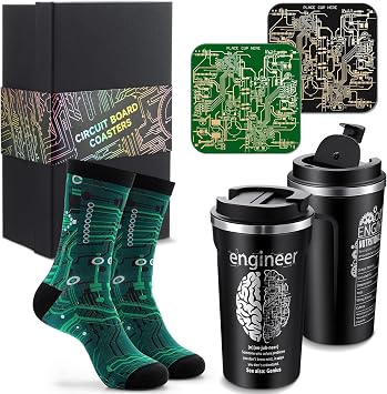 Nuenen 6 Pcs Engineer Gifts Set for Men Engineer Appreciation Thank You Gift 17 oz Stainless Steel Tumbler Circuit Board Cup Mat Cool Programming Socks for Aerospace Engineering Mechanical Electrical