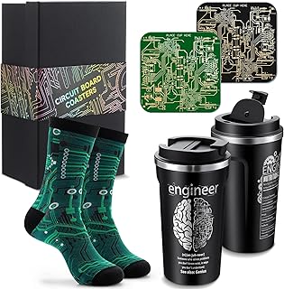 Nuenen 6 Pcs Engineer Gifts Set for Men Engineer Appreciation Thank You Gift 17 oz Stainless Steel Tumbler Circuit Board Cup Mat Cool Programming Socks for Aerospace Engineering Mechanical Electrical