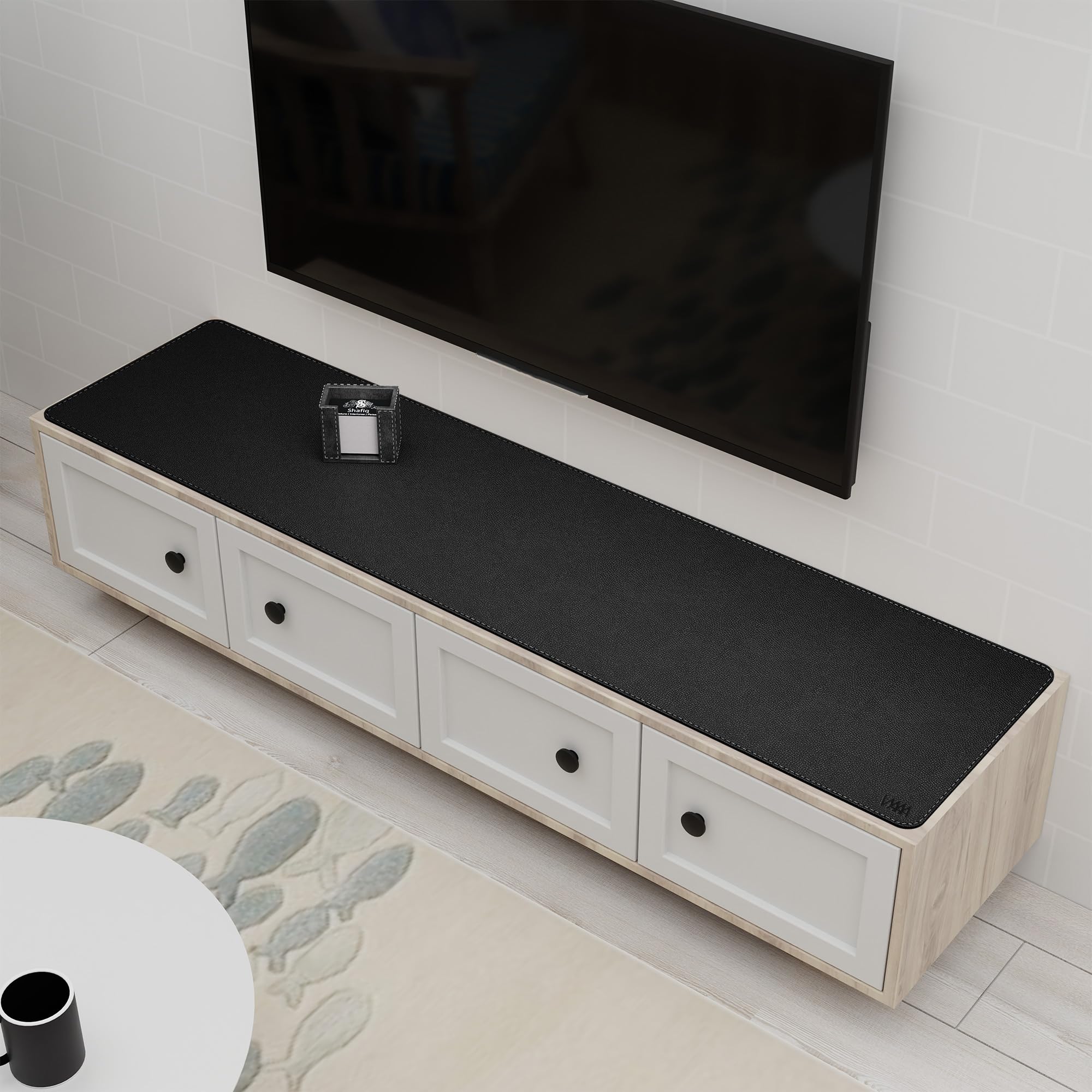 Vyaaa Duża mata na biurko o wymiarach 63" x 35,7 cm (63" x 35,7 cm), skóra poliuretanowa i korek (czarna) – rozszerzona podkładka pod mysz, dwustronna podkładka na biurko, do biura, gier, domu