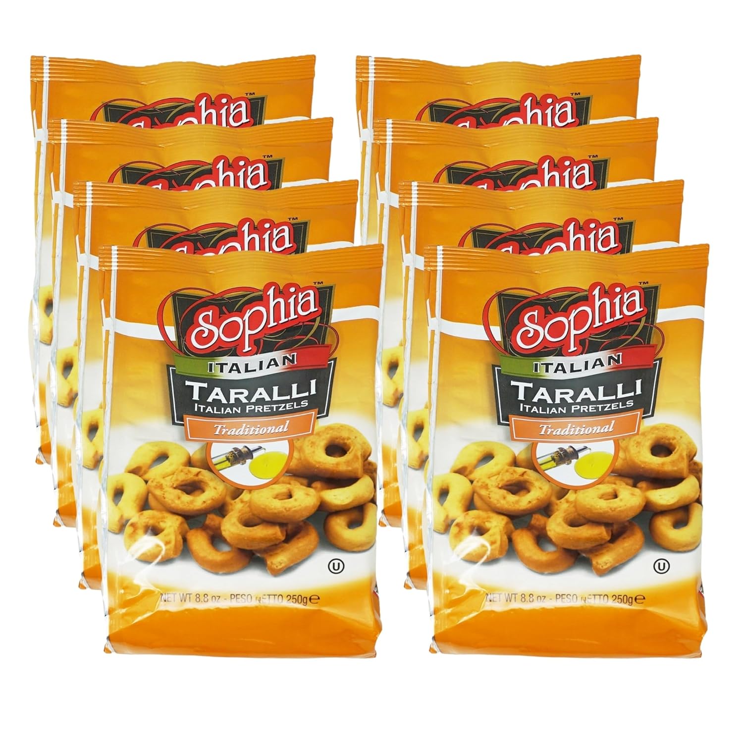 Sophia Taralli Italian Pretzels - Traditional Extra Virgin 8.8oz (8-pack) | Rustic Italian Bakery Snack for Charcuterie Boards | Authentic Taralli Crackers | Imported Italian Food