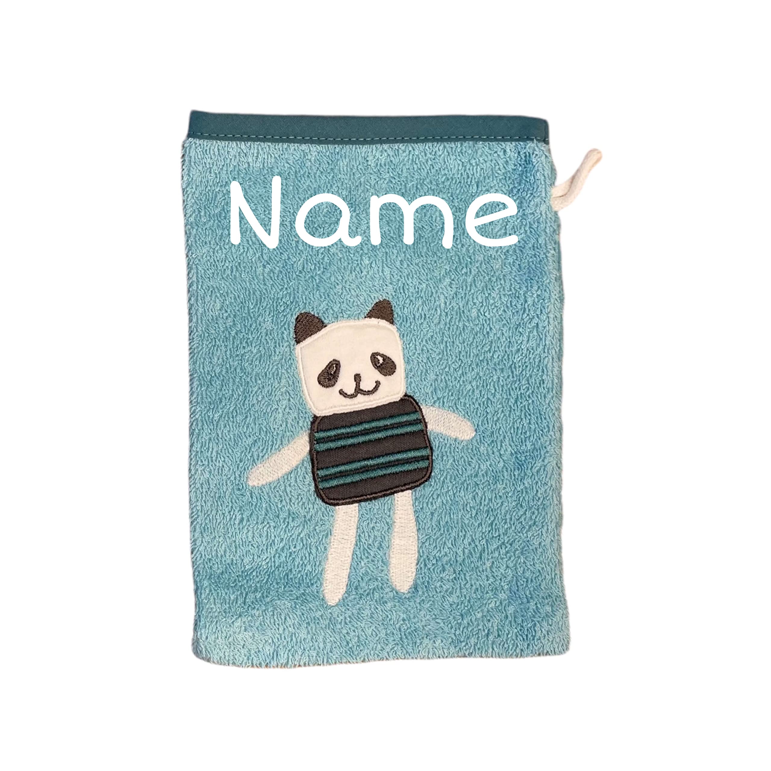SET Kinder Poncho + Waschlappen personalisiert | 100% Baumwolle | personalisiert mit Namen | Baby Kapuze Bademantel Kinder | Badeponcho | Kinder Badetuch | bis 7 Jahre (Bär Mint)
