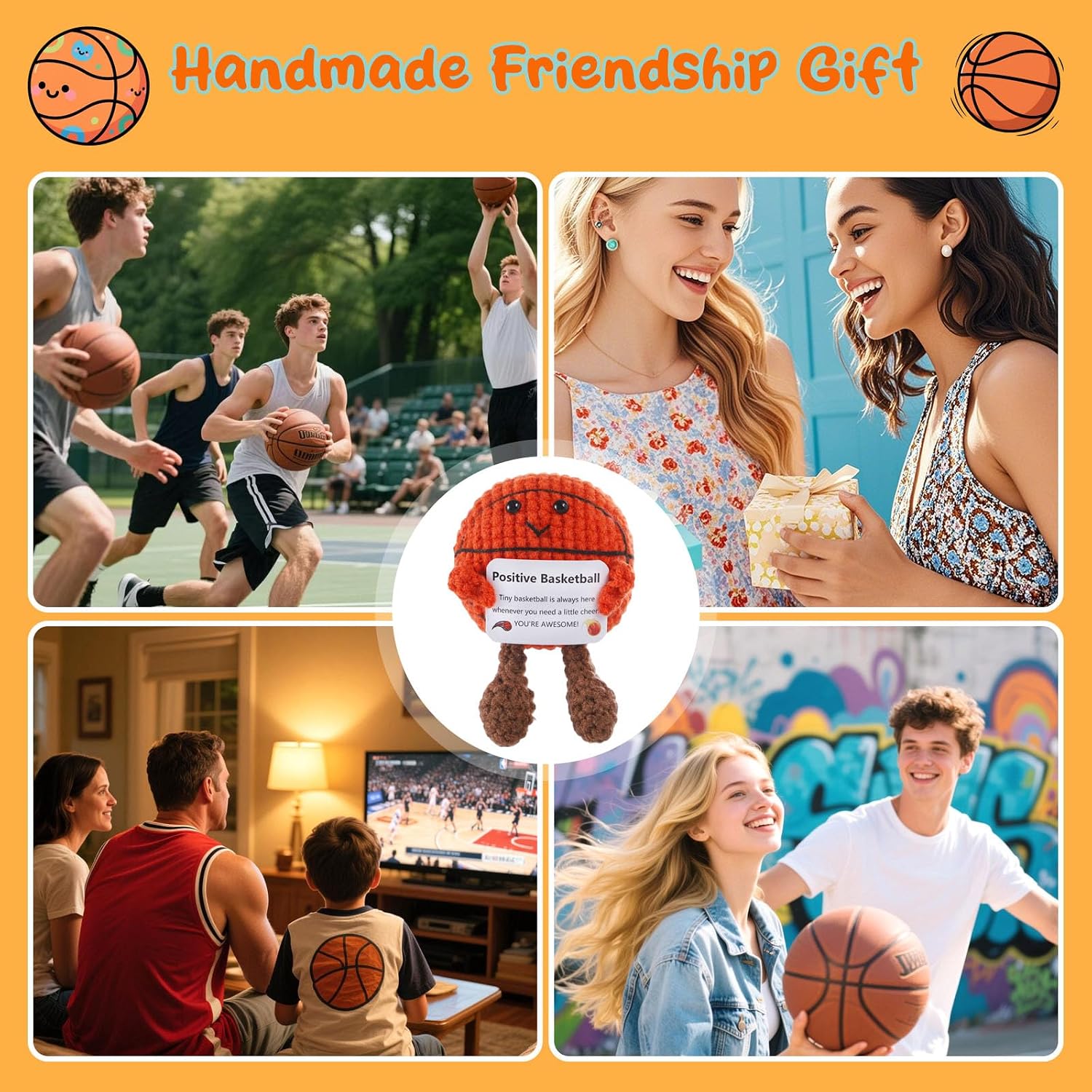 Positive Basketball Crochet Emotional Support Doll for Guys, Basketball Stuff, Good Luck Charm for Men Teammates, Motivational Care Package Present for 2026 Graduation
