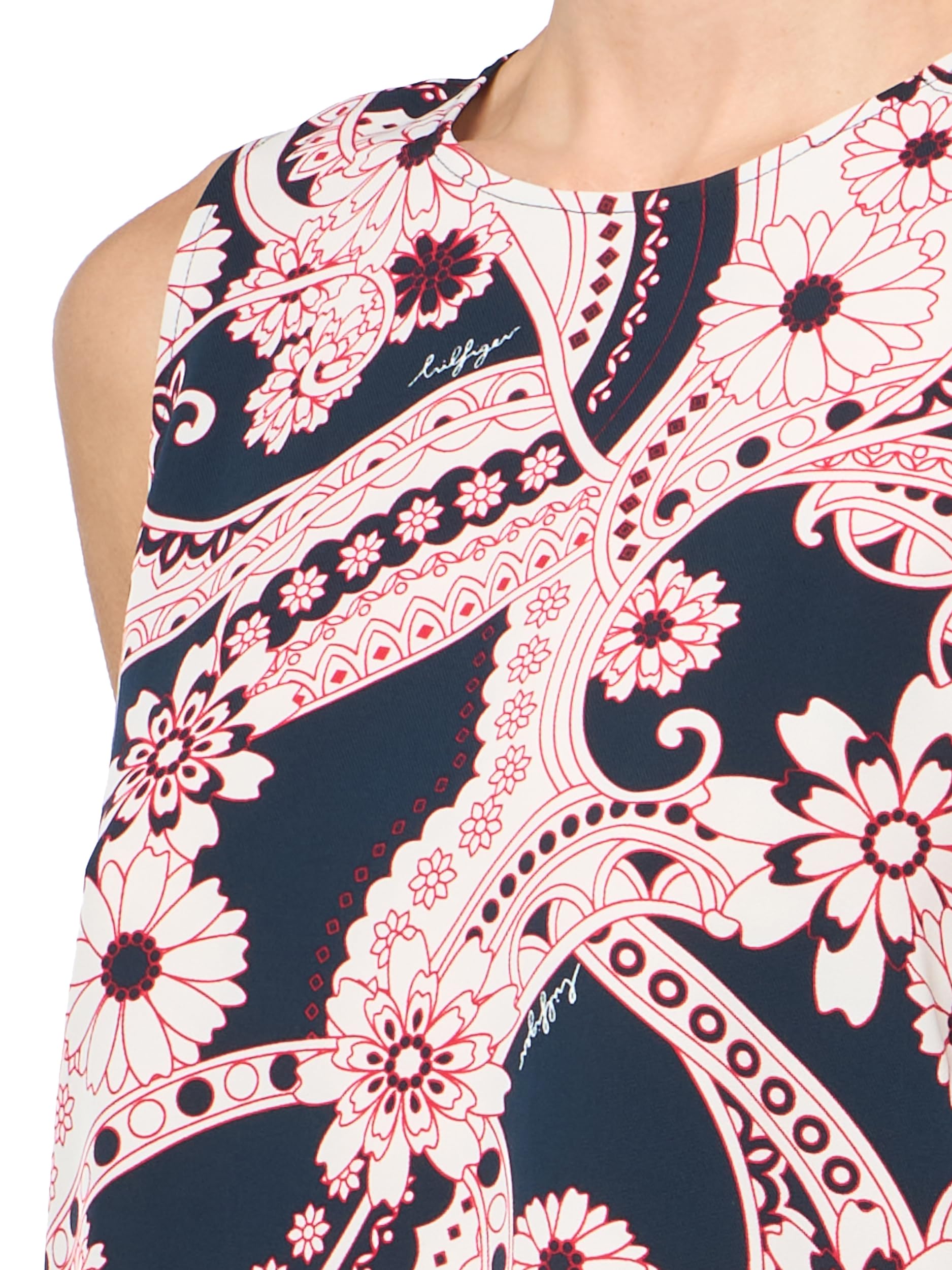 Tommy Hilfiger Crewneck Sleeveless Paisley Print Sportswear Top Camiseta Deportiva sin Mangas con Cuello Redondo y Estampado de Cachemira Mujer