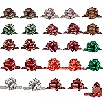 PintreeLand 24PCS Christmas Bows for Gift Wrapping, 5 Xmas Pull Bows with Ribbon Wrap Accessory for Present, Florist, Bouquet, Hamper, Basket Decor, Easy to Assemble