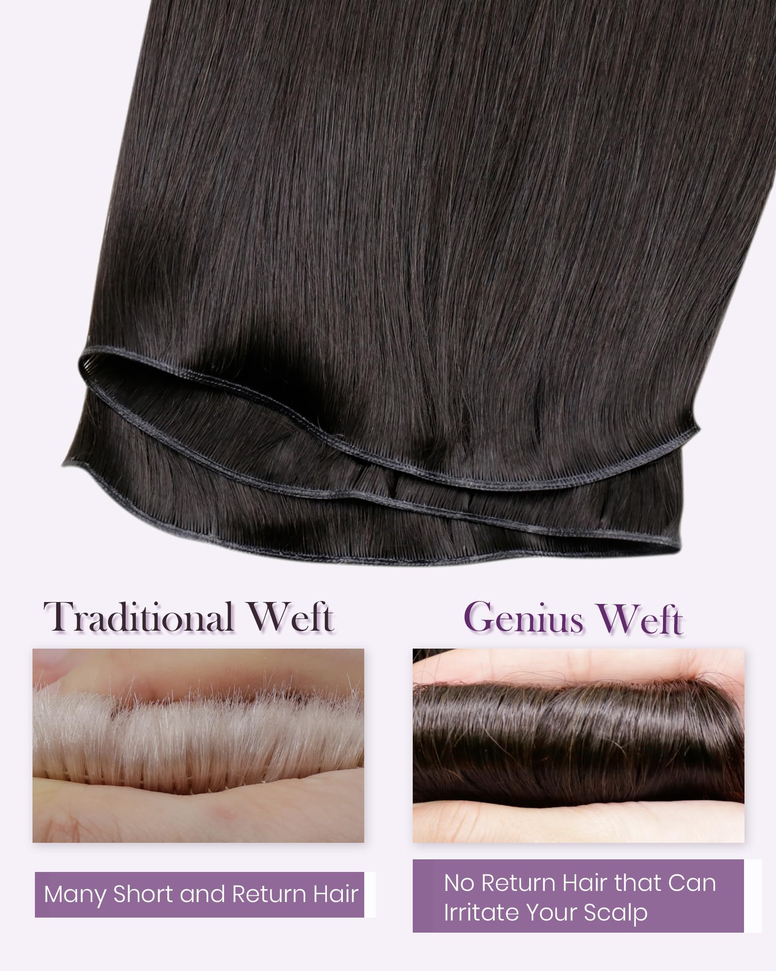 LaaVoo Invisible Weft Hair Extensions Real Human Hair 22 Inch 80g Darkest Brown Sew in Straight Remy Invisible Double Weft Weave Extensions #2 - Image 3