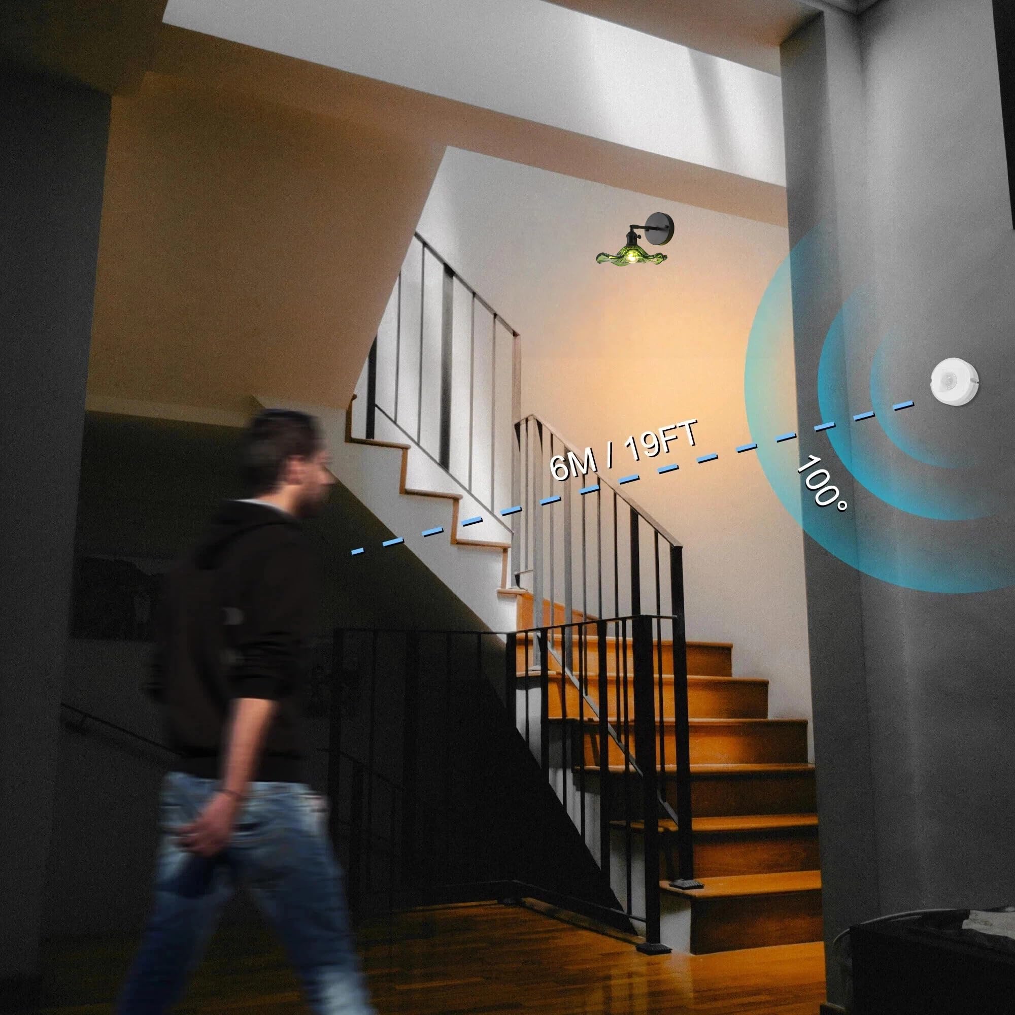 Akku Wandleuchte Innen mit E27-Fassung, Kabellose Wandleuchte, LED Wandlampe mit Bewegungsmelder Batterie Wand Lampe, 3000K Warmweiß für Schlafzimmer Treppe B0092