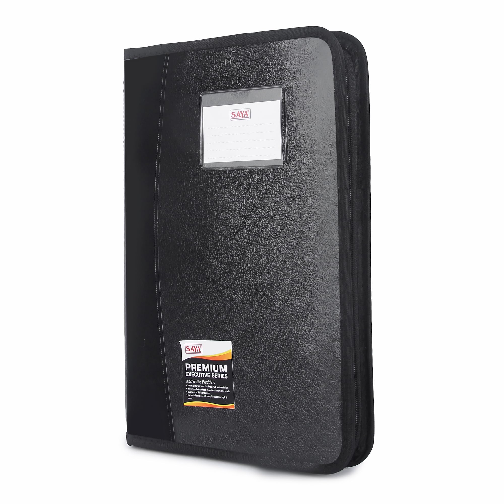 SAYA Cartella portadocumenti Executive con 10 tasche in similpelle con chiusura a cerniera, include carte, supporti per penna, caratteristiche organizzative per certificati A4 FS B4, elegante design