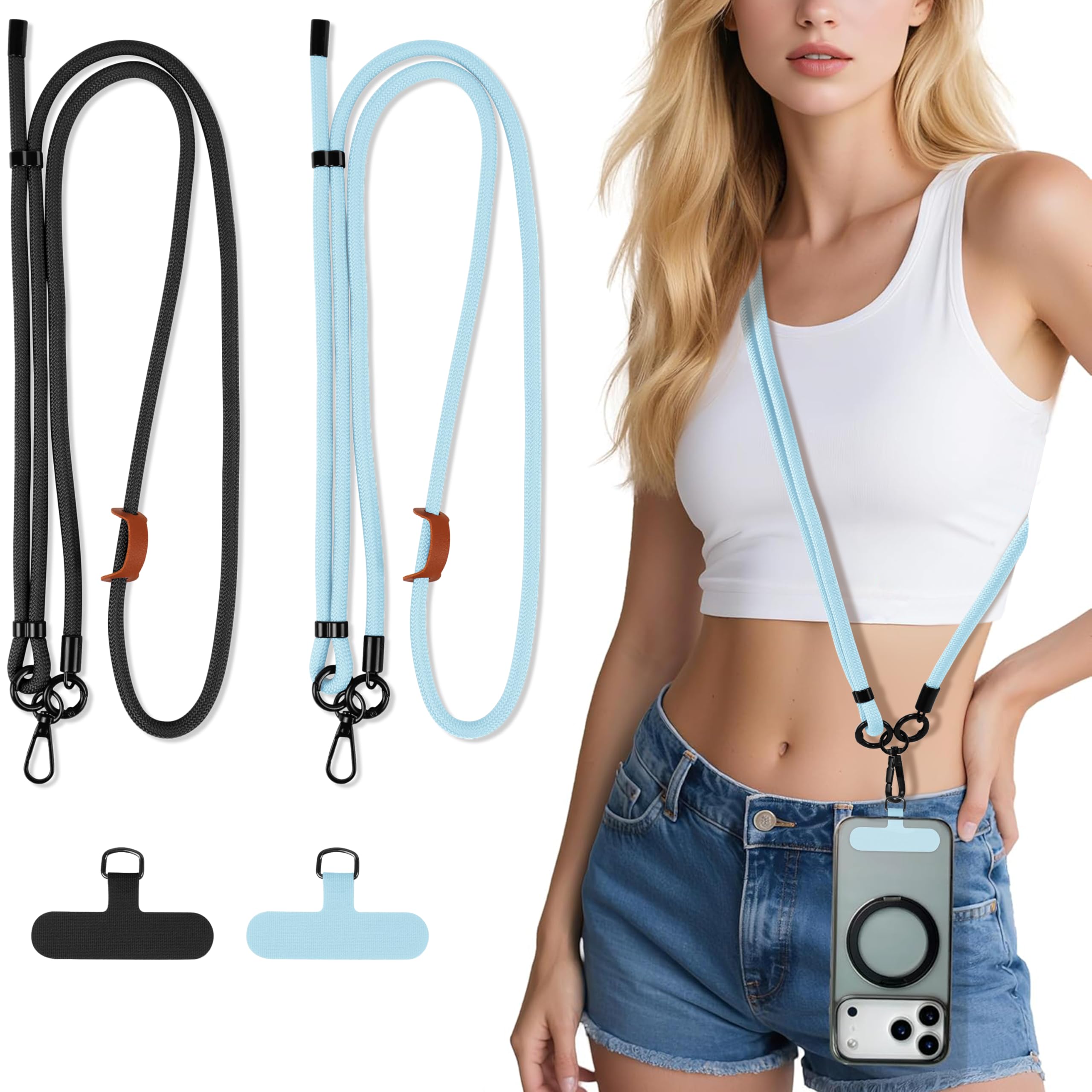 GINNGA Universal Mobile Phone Chain Crossbody Phone Lanyard 2 Pcs Adjustable Neck Strap with 2 Durable Patches Compatible with Most Smartphone and Cases
